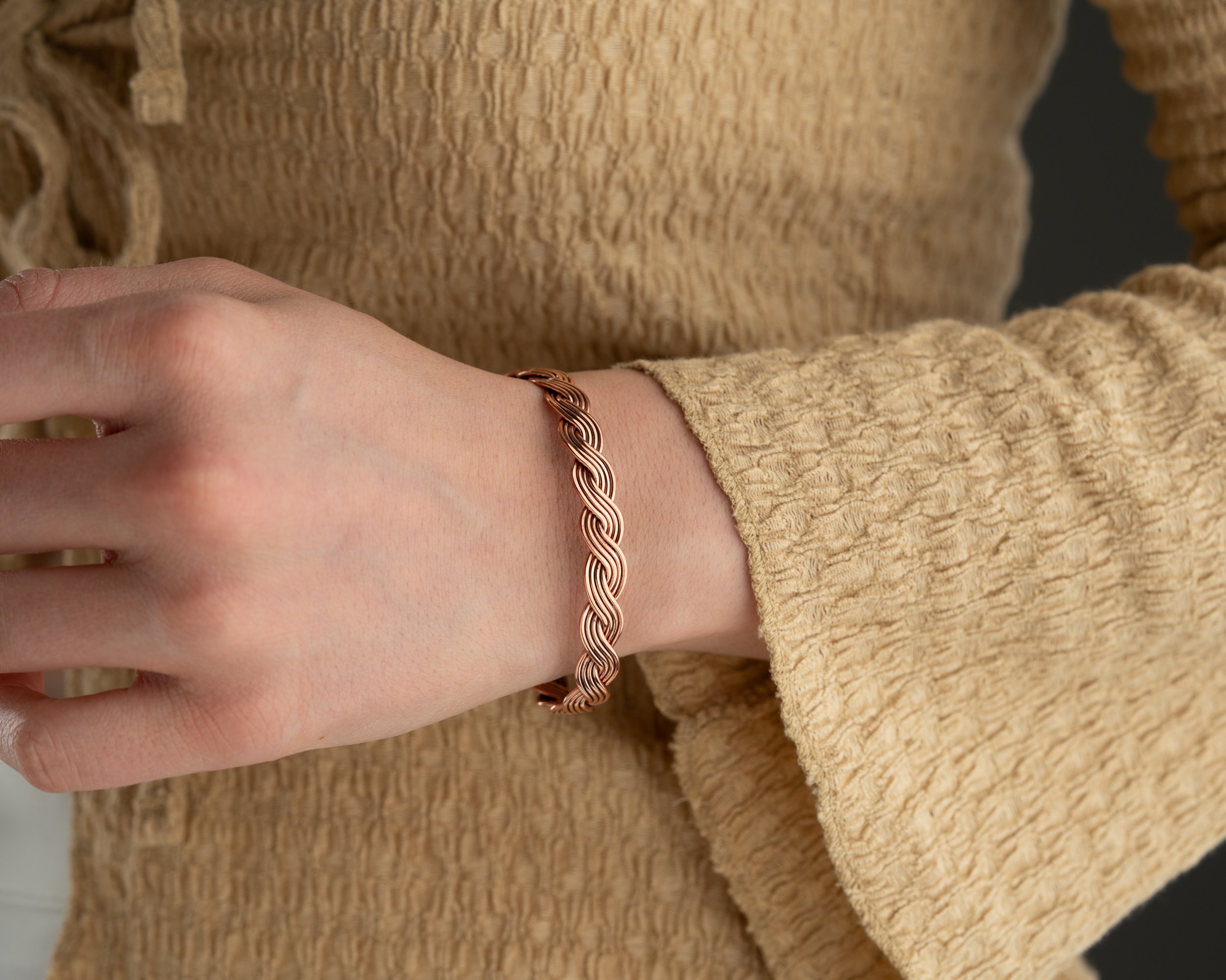 El İşçiliği Örgü Bakır Bileklik | Ayarlanabilir El Yapımı Saf Bakır Takı