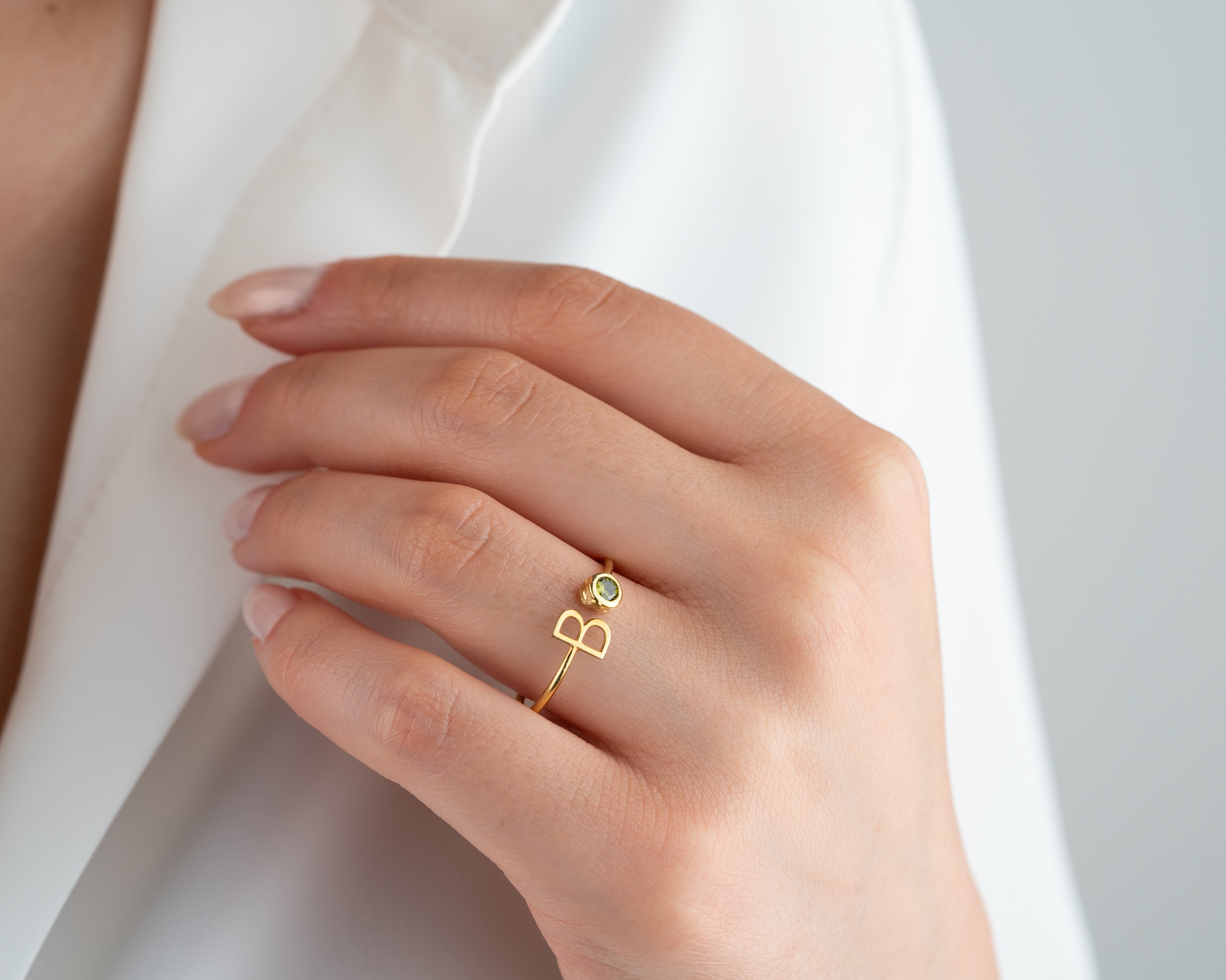 Kişiye Özel Harfli Doğum Taşı Yüzük | Ayarlanabilir Gümüş Yüzük