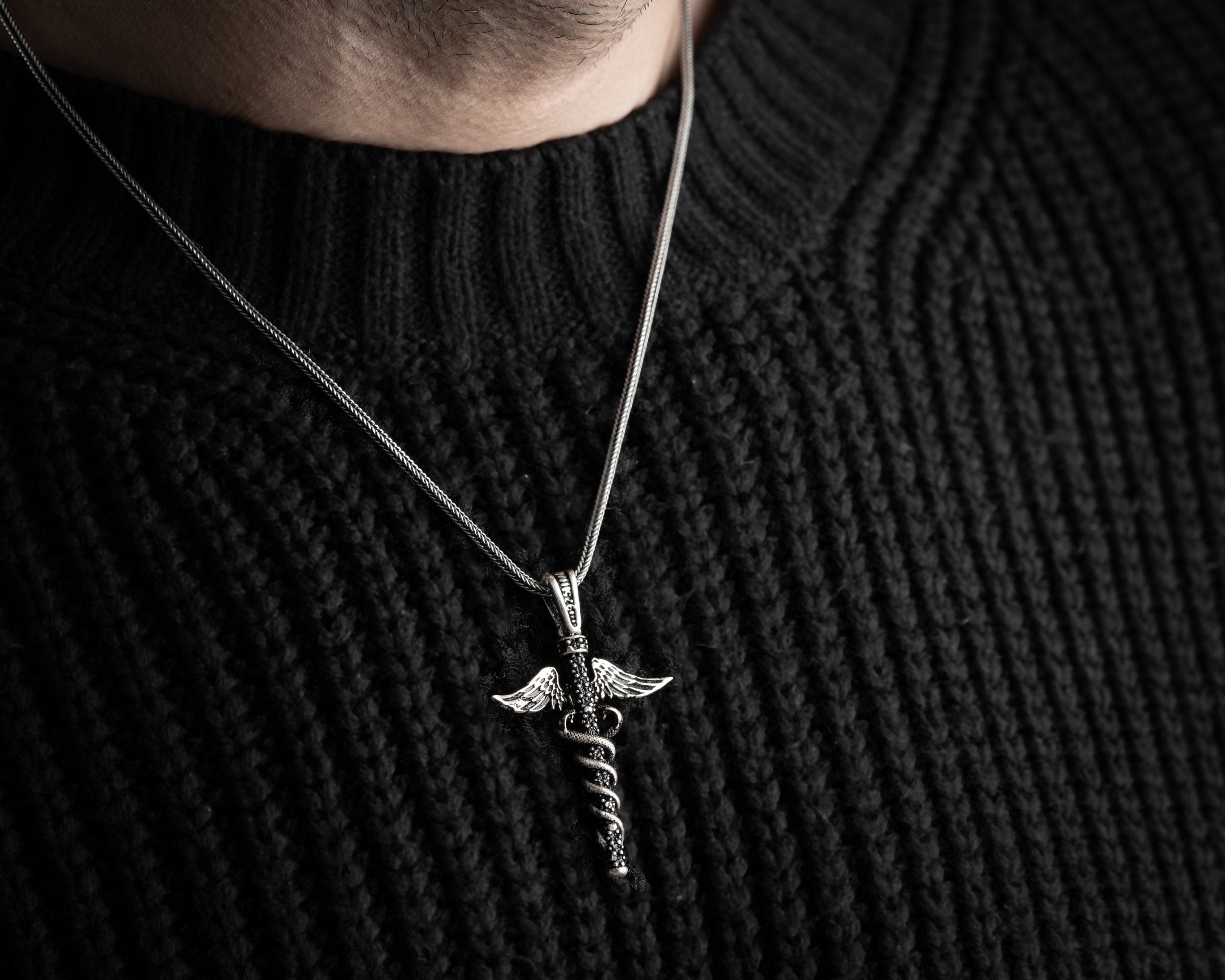 Tıp Sembolü 3 Boyutlu Erkek Kolye | Tilki Kuyruğu Zincirli Anlamlı ve Şık Tasarım