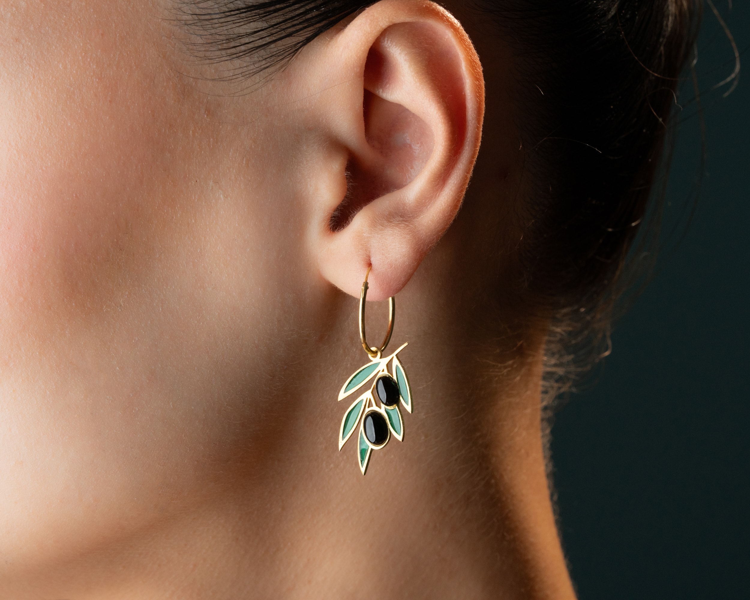 Zeytin Dalı Renkli Mineli Çift Oniks Taşlı Kolye ve Küpe – 925 Ayar Gümüş Set