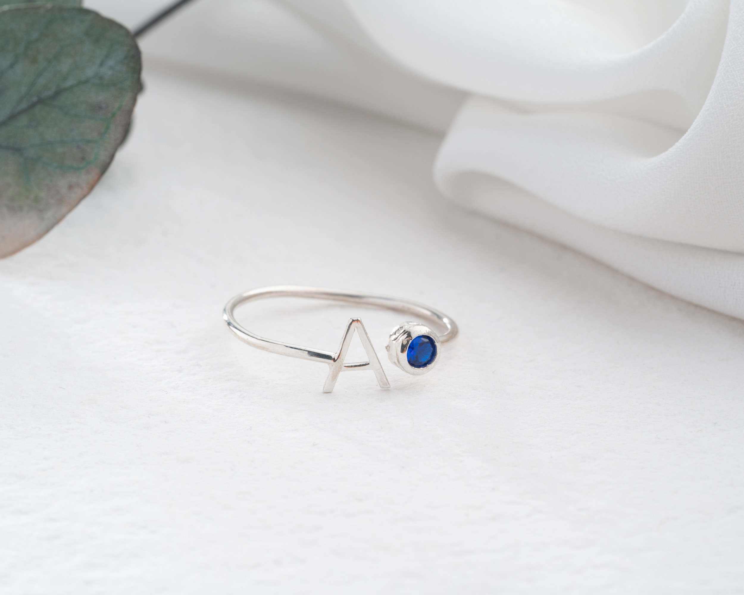 Kişiye Özel Harfli Doğum Taşı Yüzük | Ayarlanabilir Gümüş Yüzük