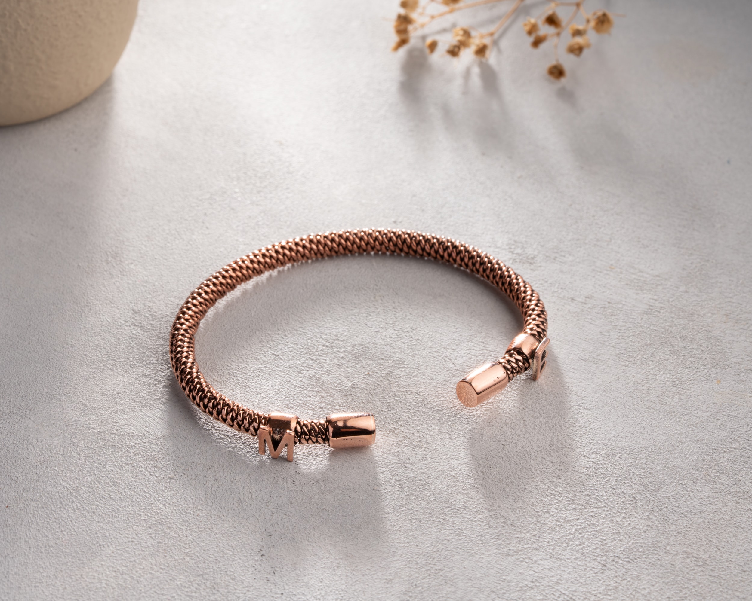 Kişiye Özel İki Harfli Bakır Bileklik | El Yapımı Harfli Bakır Bilezik | Minimalist Hediye Fikri