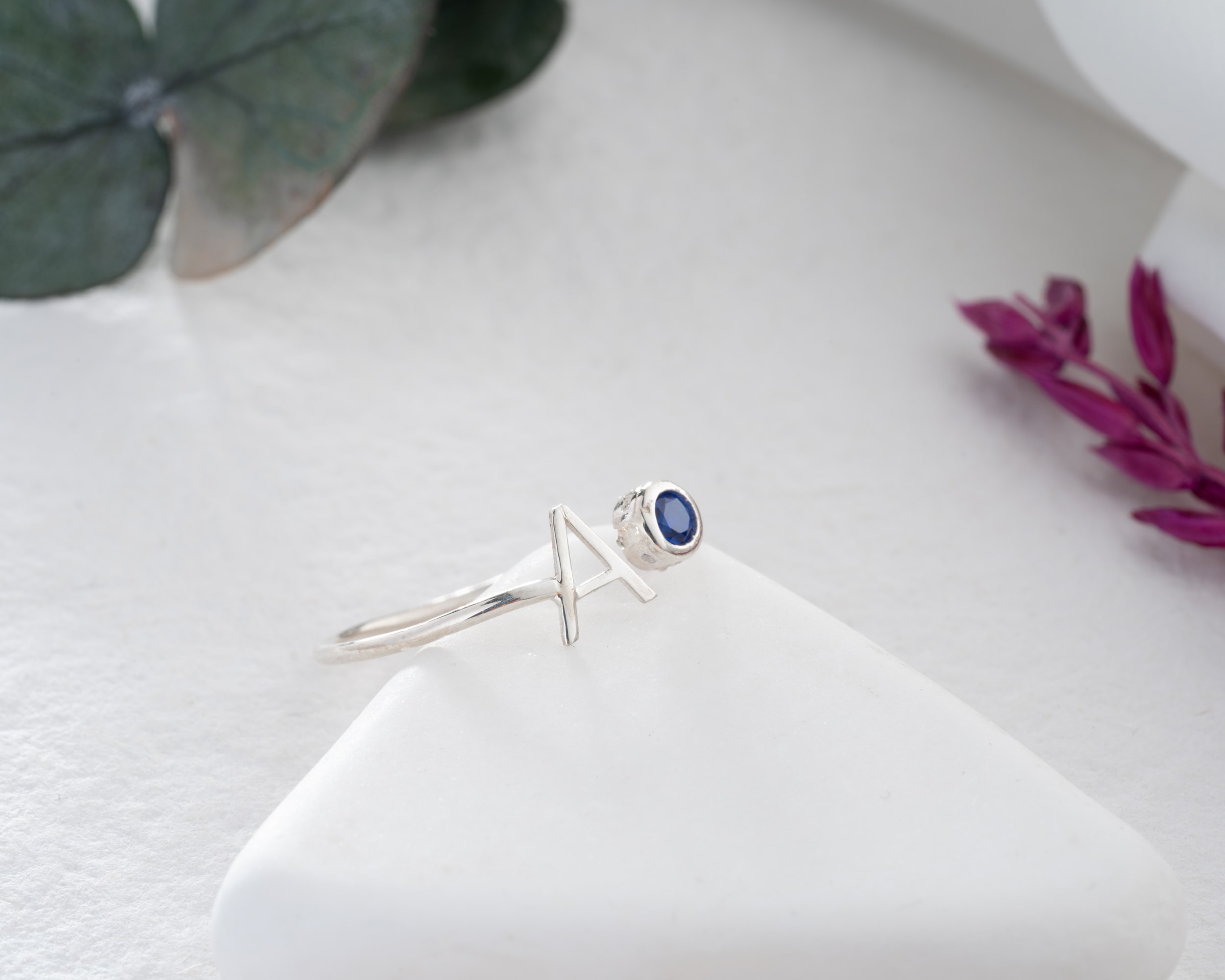 Kişiye Özel Harfli Doğum Taşı Yüzük | Ayarlanabilir Gümüş Yüzük