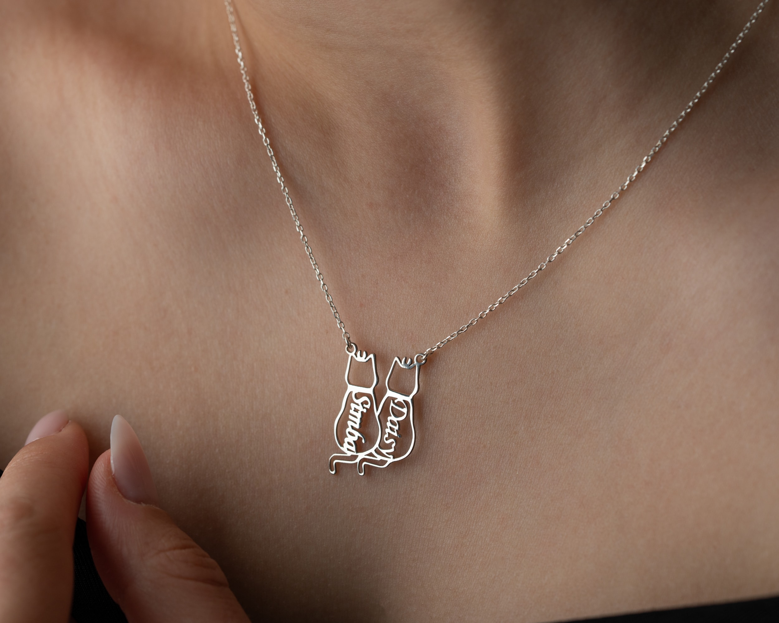 İsimli Kedi Kolye – Kişiye Özel Kedi Sever Kolyesi | Gold, Rose, Gümüş