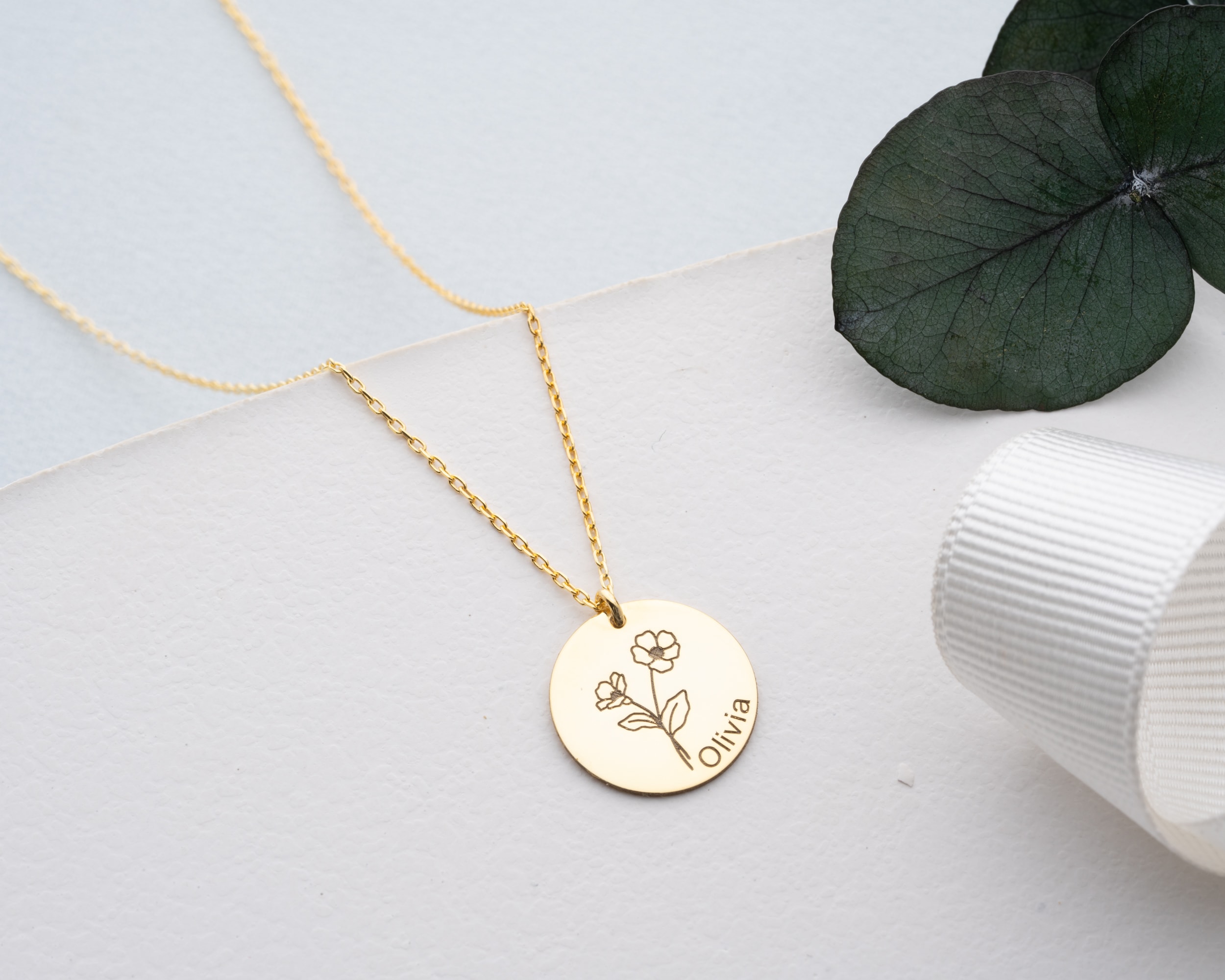 Doğum Çiçekli Disk İsim Kolye - Kişiye Özel Anlamlı Hediye | AG Gold Silver