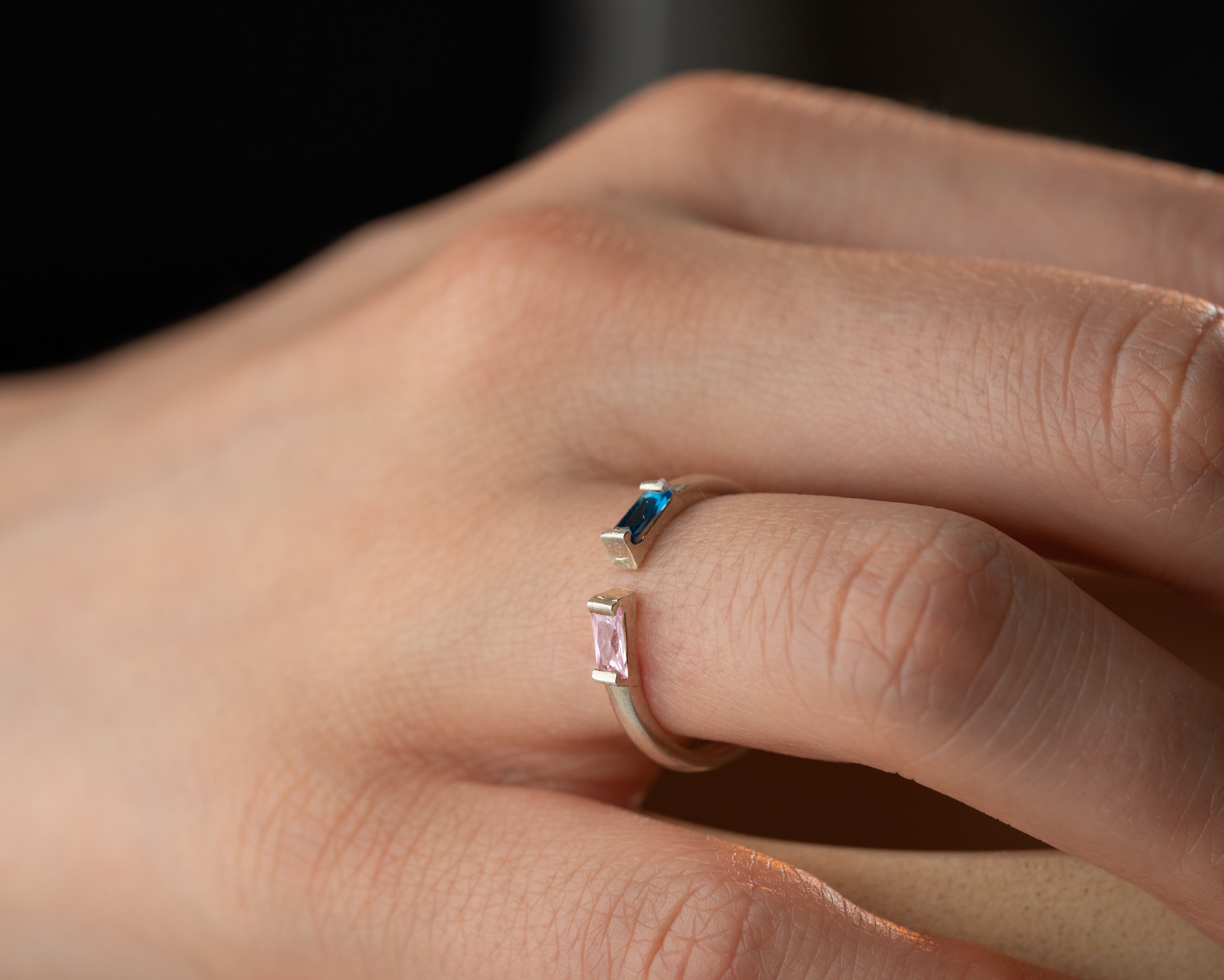 Kişiye Özel Baget Doğum Taşlı Çift Yüzük | Minimal ve Şık