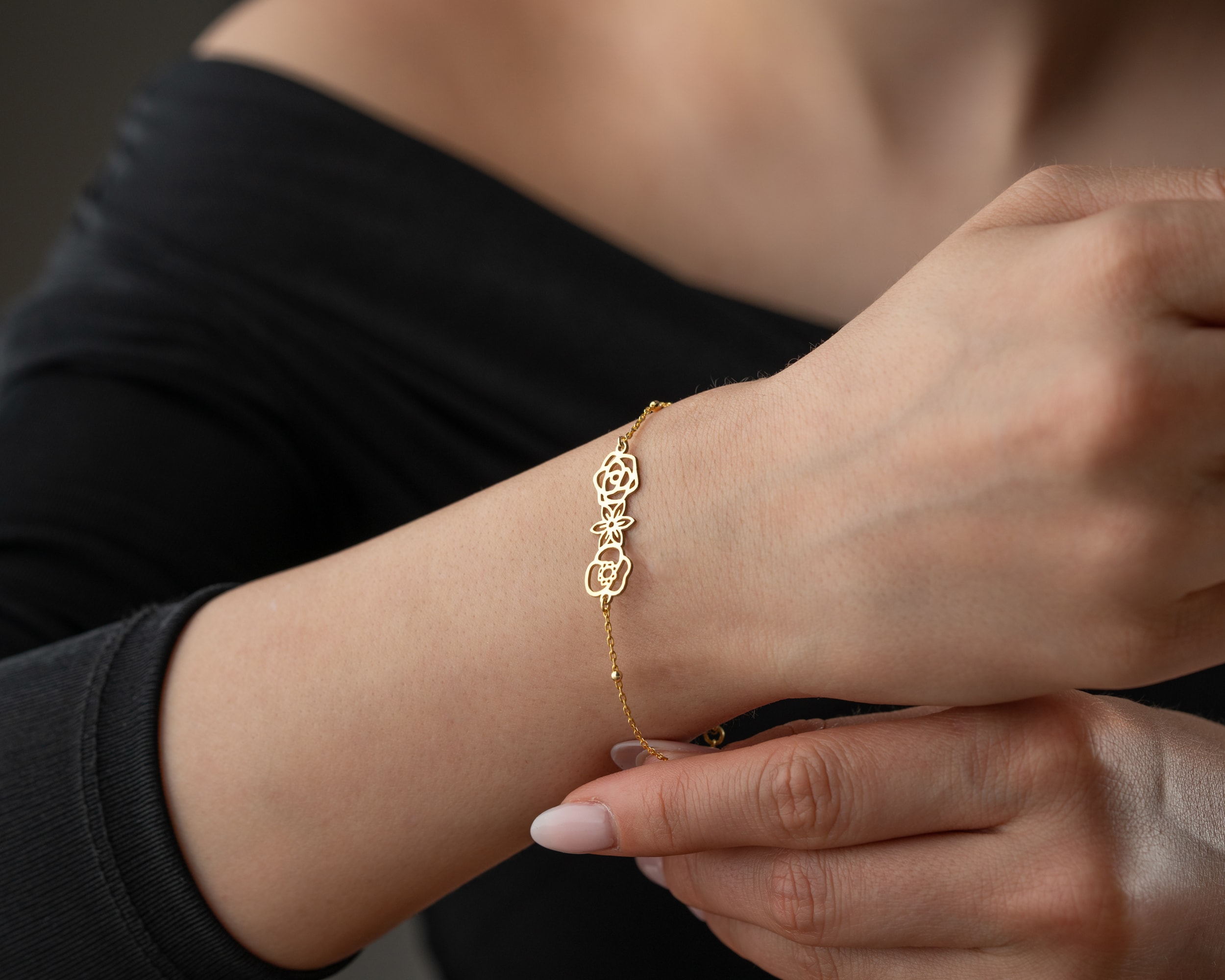 Doğum Çiçekli Bileklik – Top Zincir veya Forse Zincir Seçeneği