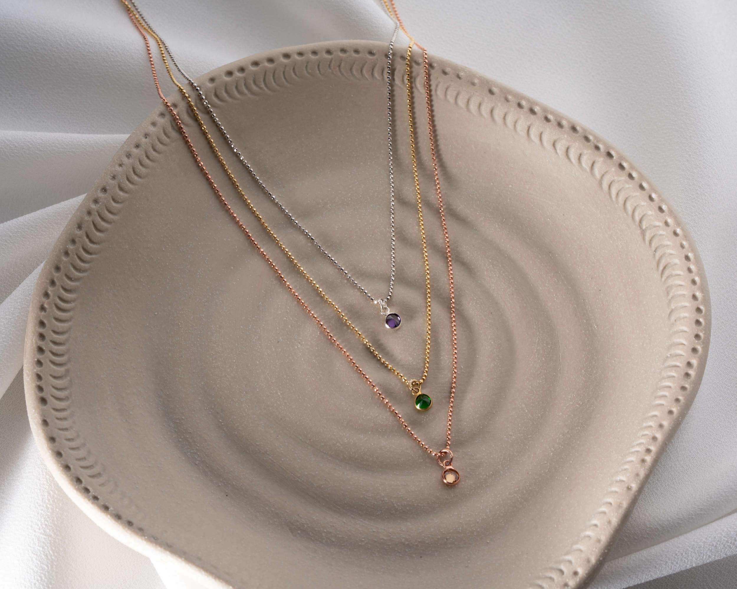 Doğum Taşlı 3 Katmanlı Kolye – Rose, Silver ve Gold Renkli 925 Ayar Gümüş