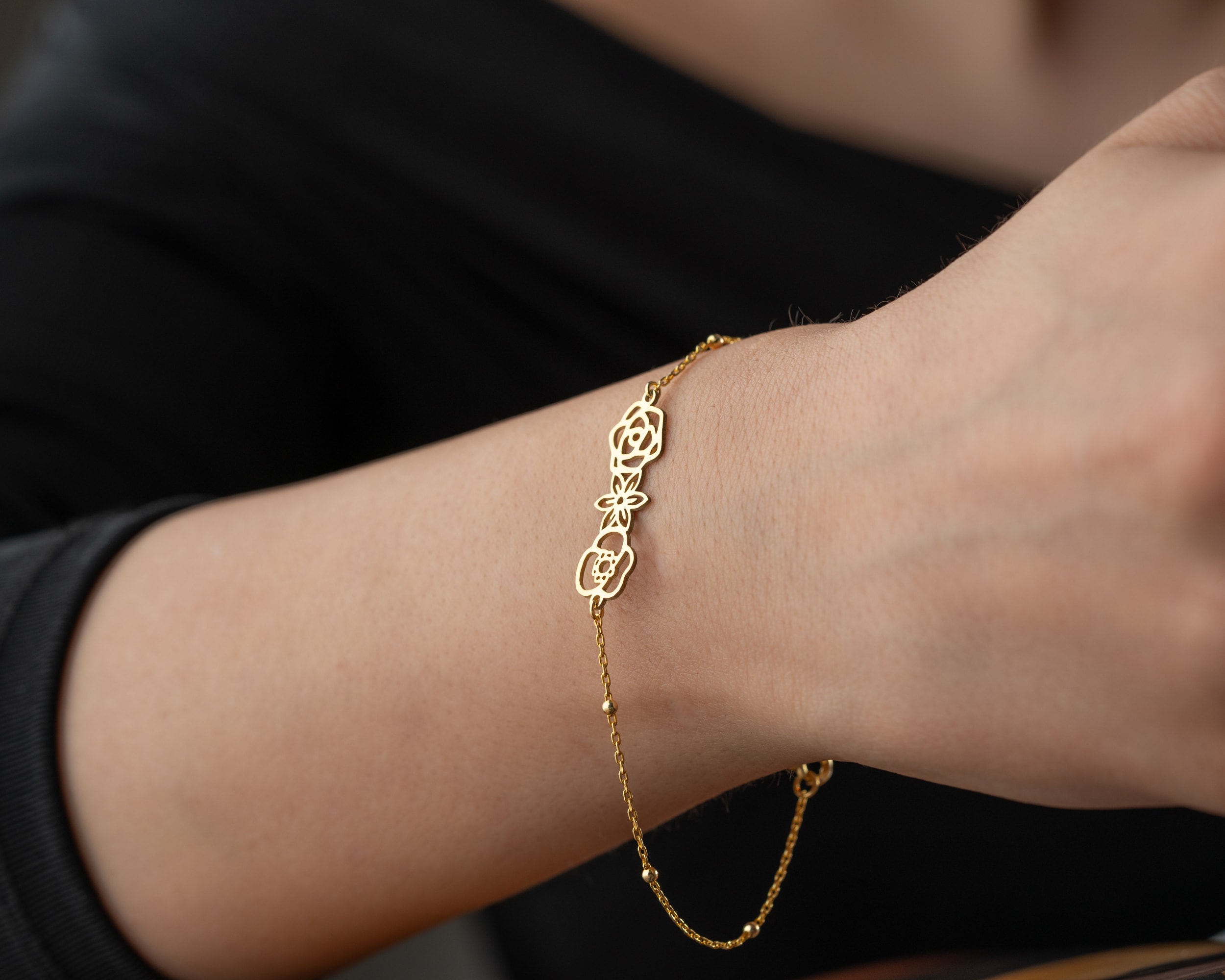 Doğum Çiçekli Bileklik – Top Zincir veya Forse Zincir Seçeneği