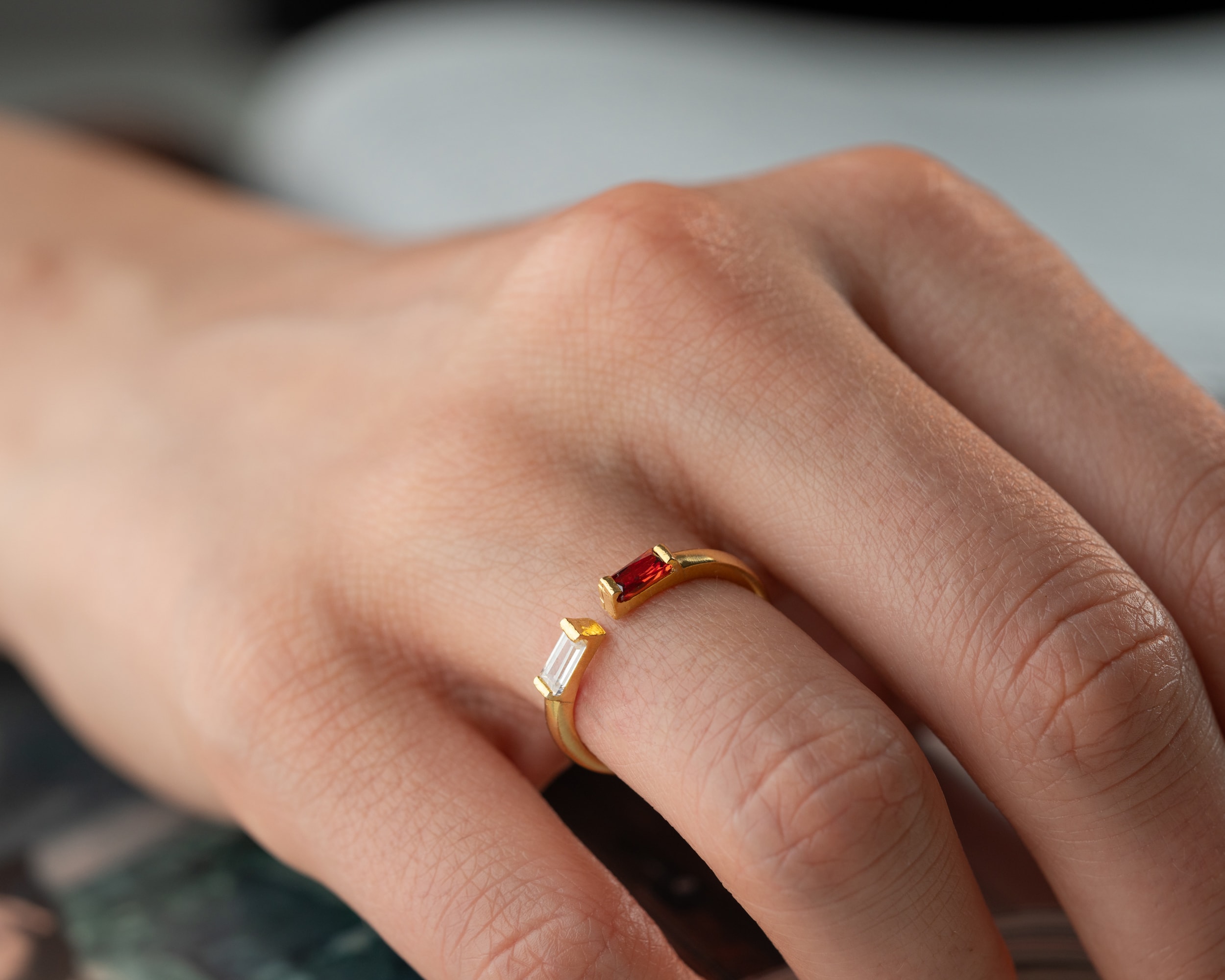 Kişiye Özel Baget Doğum Taşlı Çift Yüzük | Minimal ve Şık