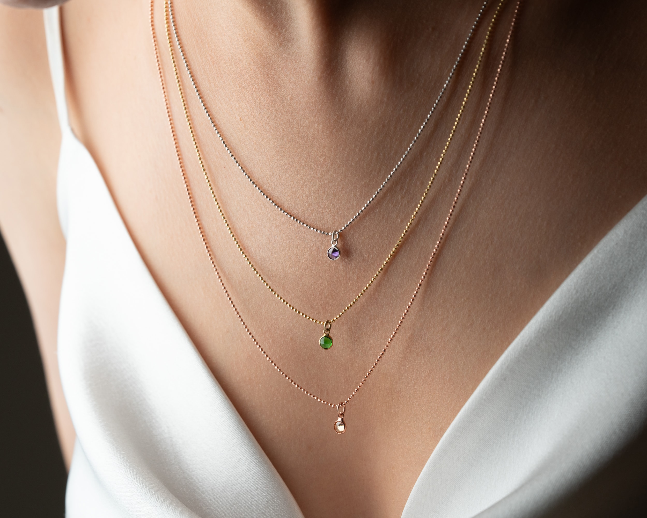 Doğum Taşlı 3 Katmanlı Kolye – Rose, Silver ve Gold Renkli 925 Ayar Gümüş