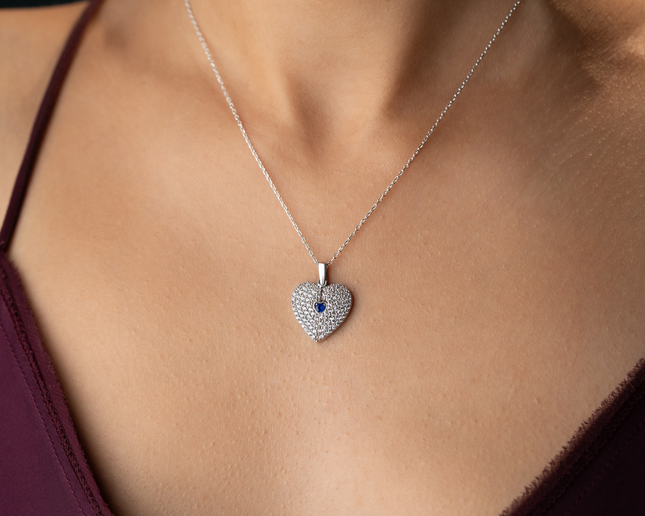 Doğum Taşlı Kalp Kolye – Açılabilir ve Gizli Mesajlı 925 Ayar Gümüş