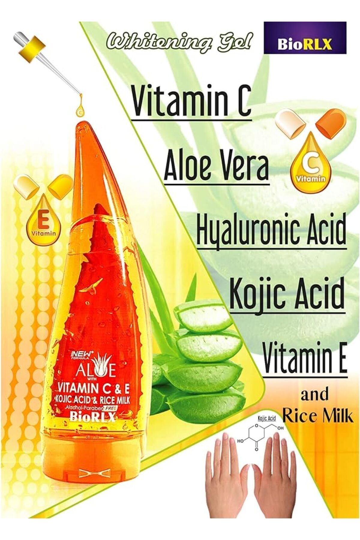 %99 Aloe Vera, Vitamin C&E, Kojic Acid and Hyarulonic Acid Gel 250 Ml