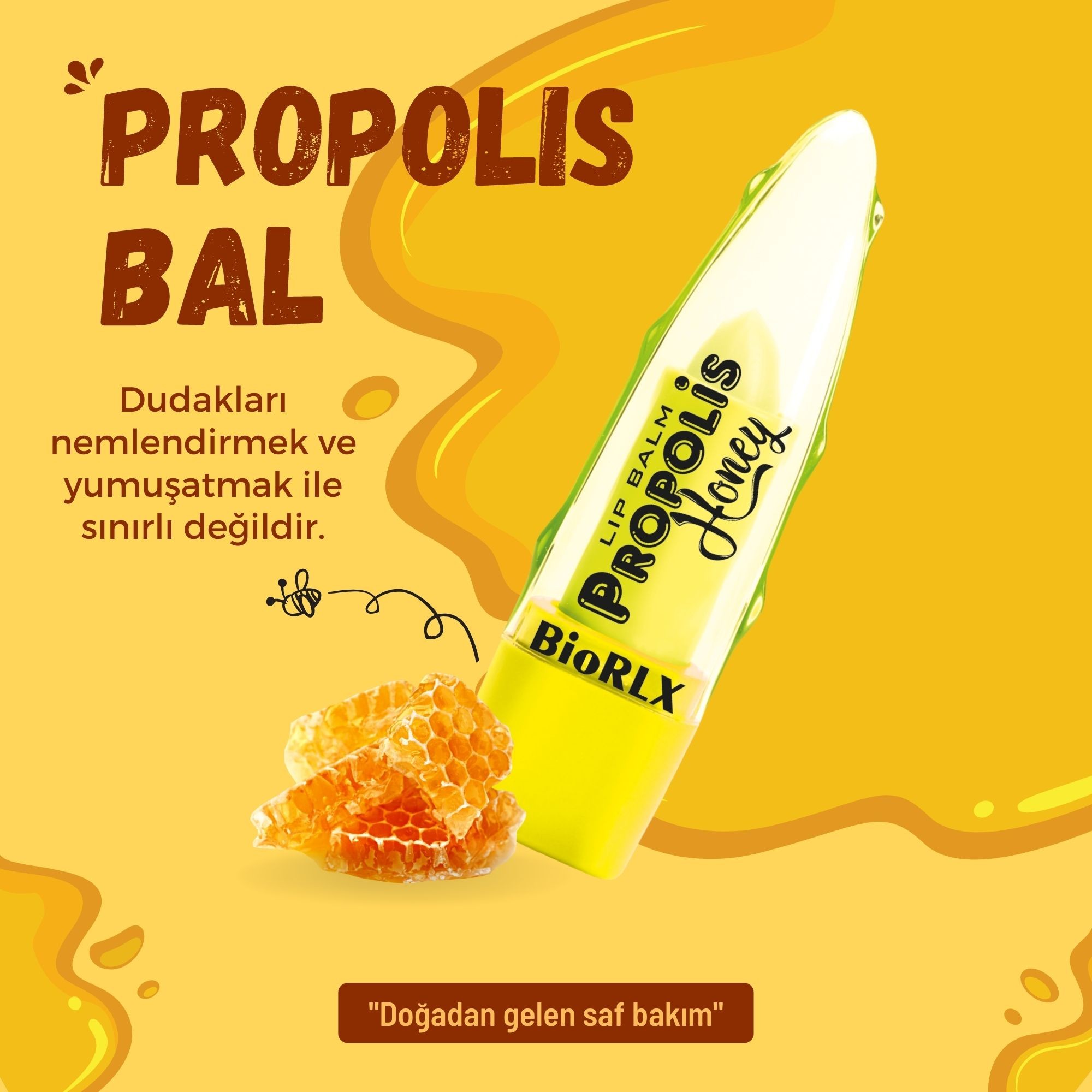 BioRLX Dudak Balmı Propolis Güçlendirici Renksiz Nemlendirici Dudak Bakımı (3,5g)