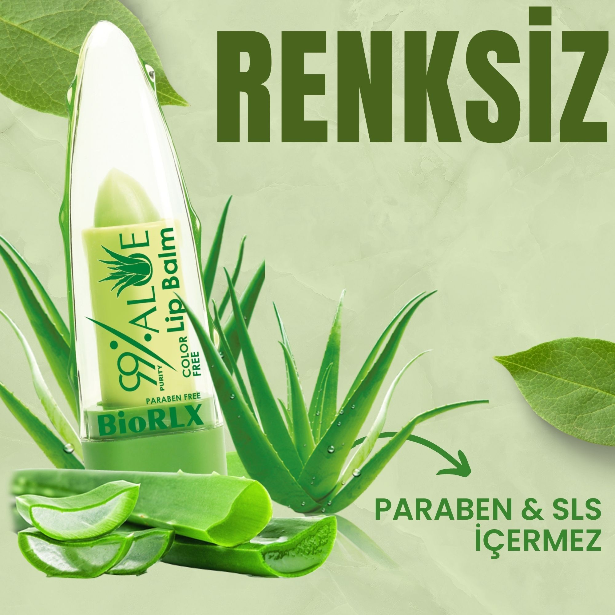 BioRLX Dudak Balmı %99 Aloe Vera Color Free Renksiz Nemlendirici Cilt Bakım (3,5g)