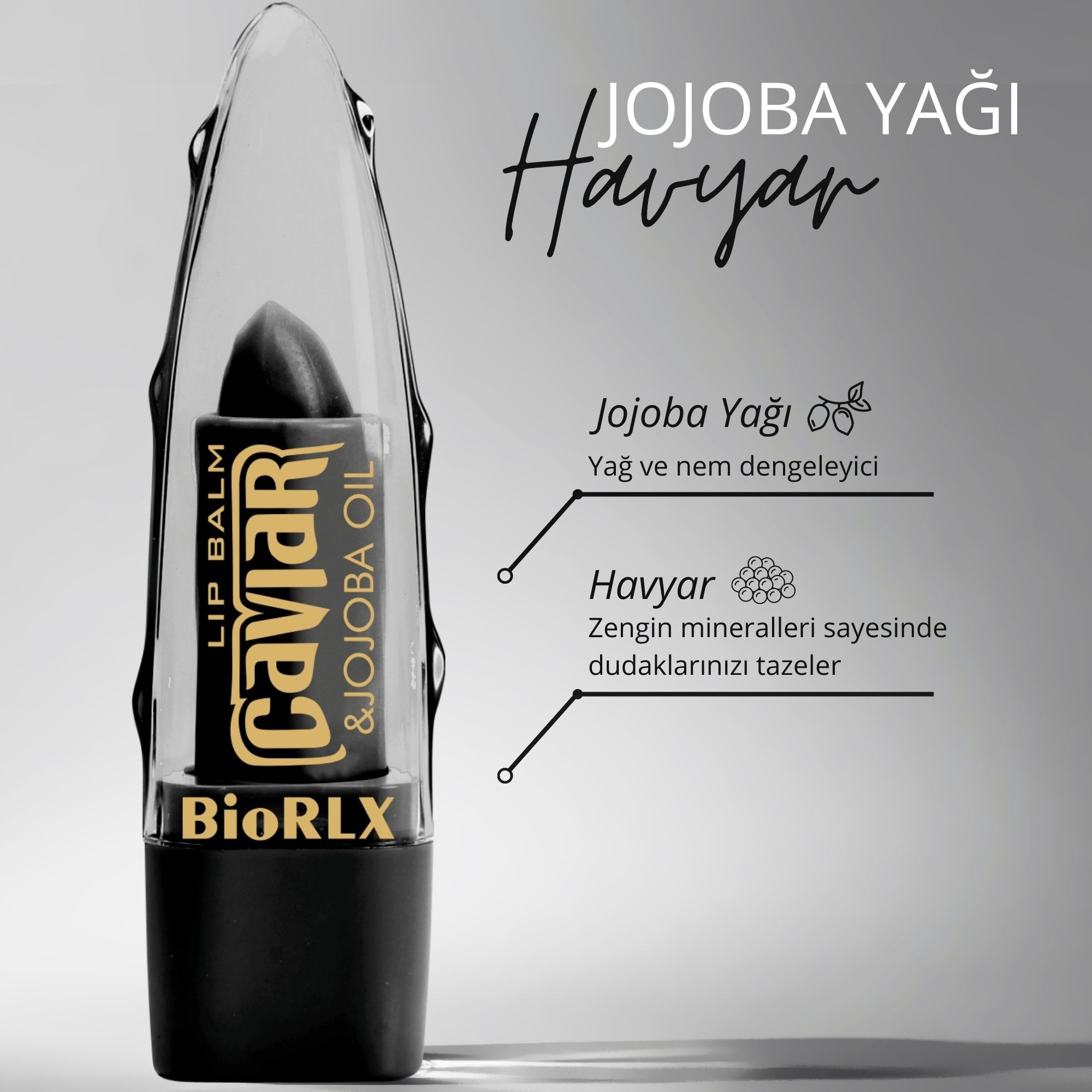 BioRLX Dudak Balmı Havyar & Jojoba Yağı Pürüzsüzleştirici Renksiz Nemlendirici Cilt Bakım (3,5g)