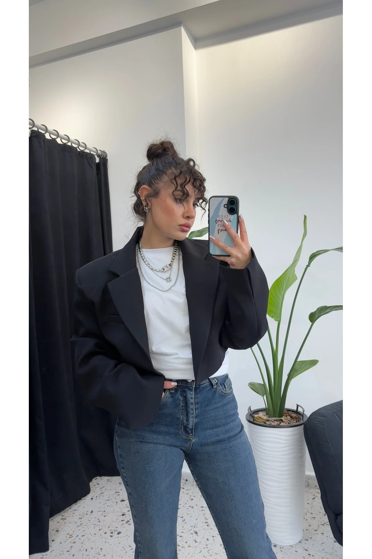 Premium Vatkalı Crop Blazer