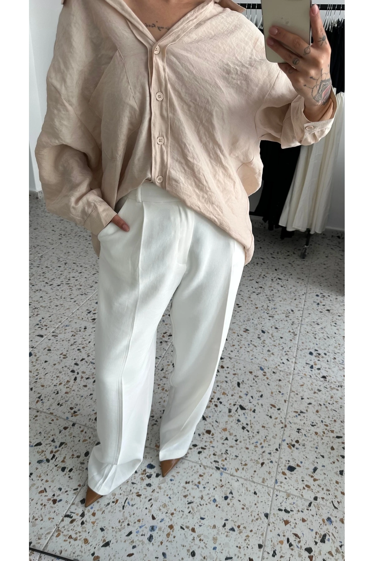 Beyaz Palazzo Pantolon