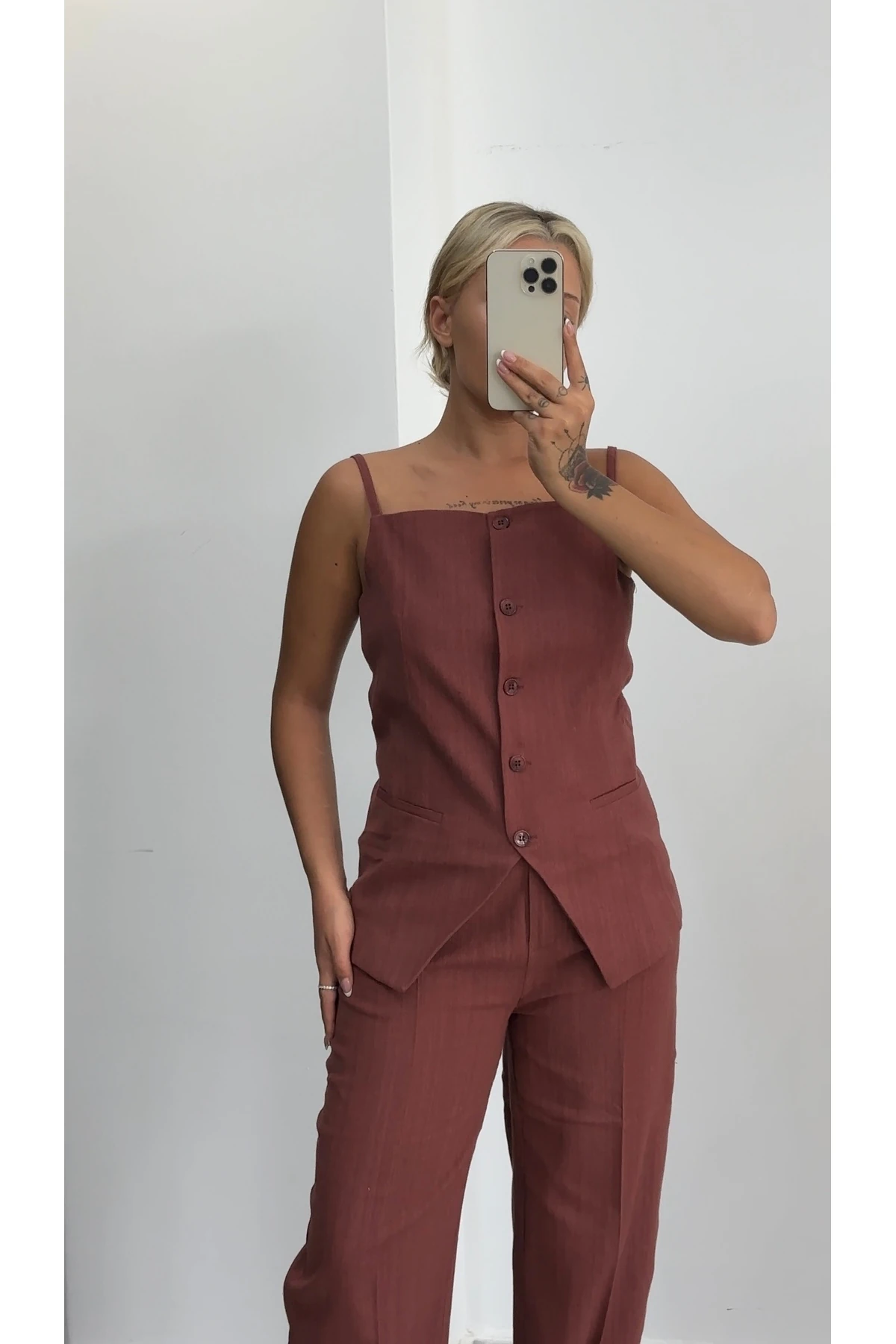 Keten Yelek Pantolon Takım