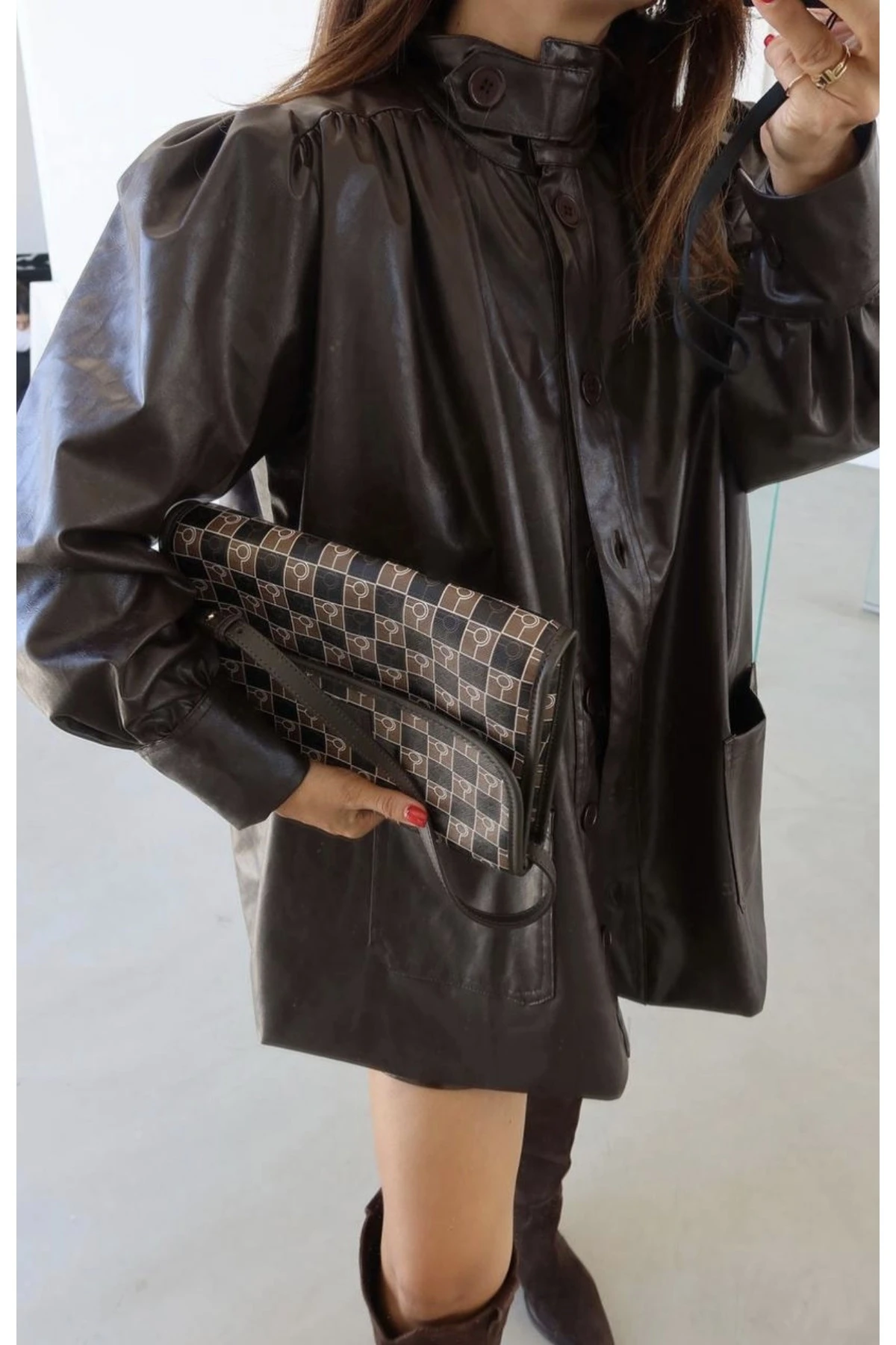 Deri Düğme Detaylı Acı Kahve Ceket