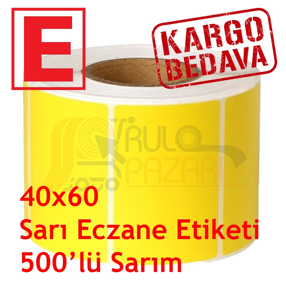 40 mm x 60 mm Sarı Eczane Etiketi 500'lü Sarım