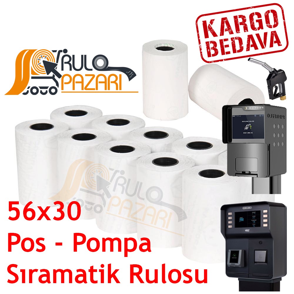 56 mm x 30 metre 10'lu Paket - Pompa / Sıramatik / Yazarkasa Rulosu