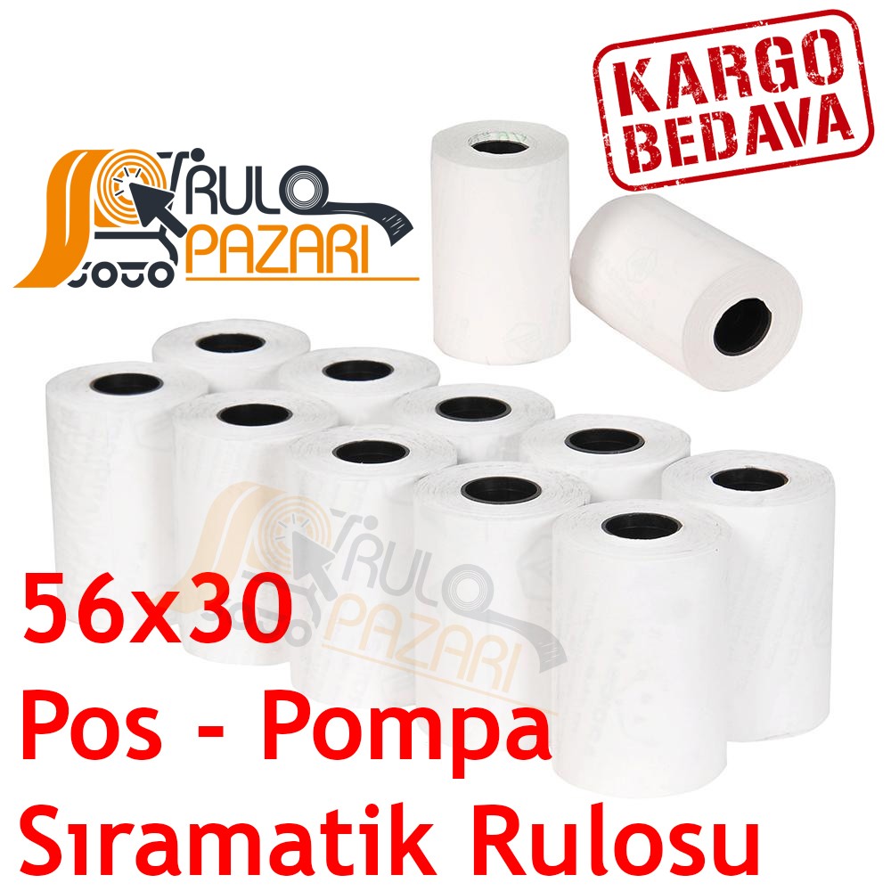 56 mm x 30 metre 10'lu Paket - Pompa / Sıramatik / Yazarkasa Rulosu