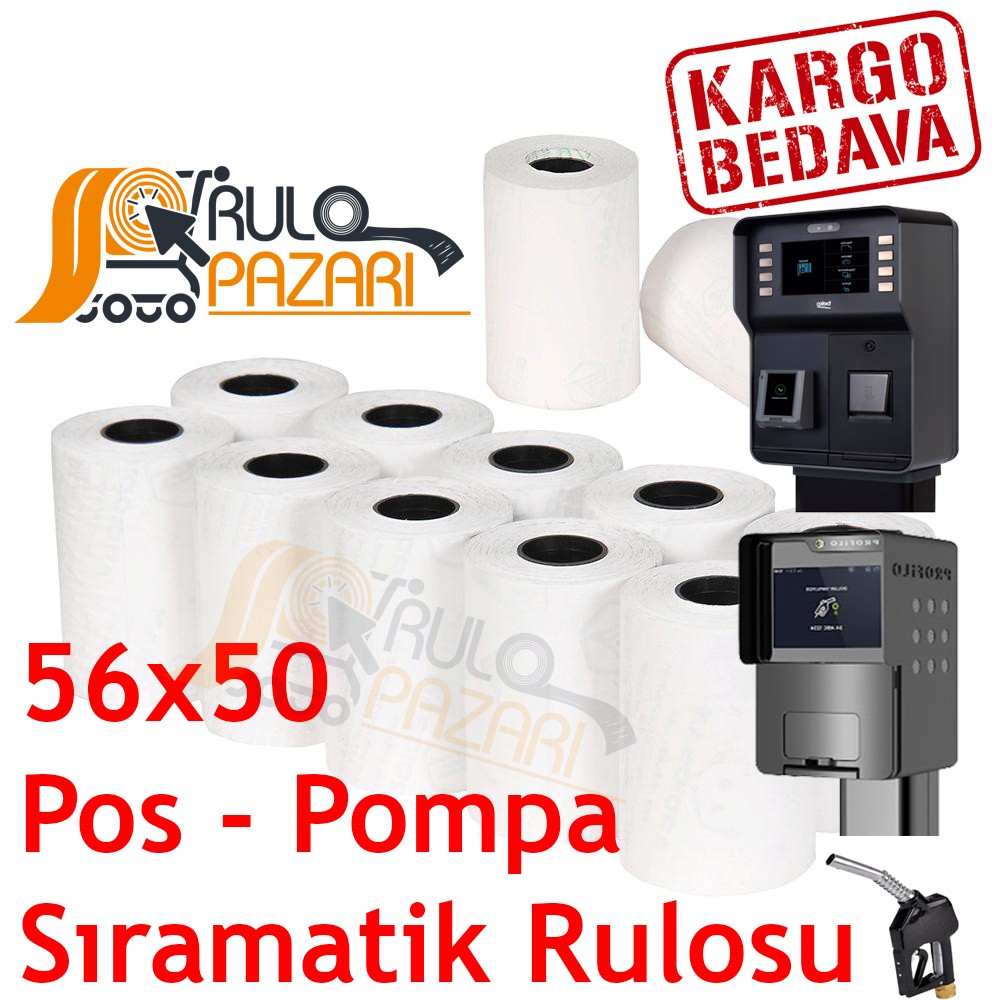 56 mm x 50 metre 10'lu Paket - Pompa / Sıramatik / Yazarkasa Rulosu