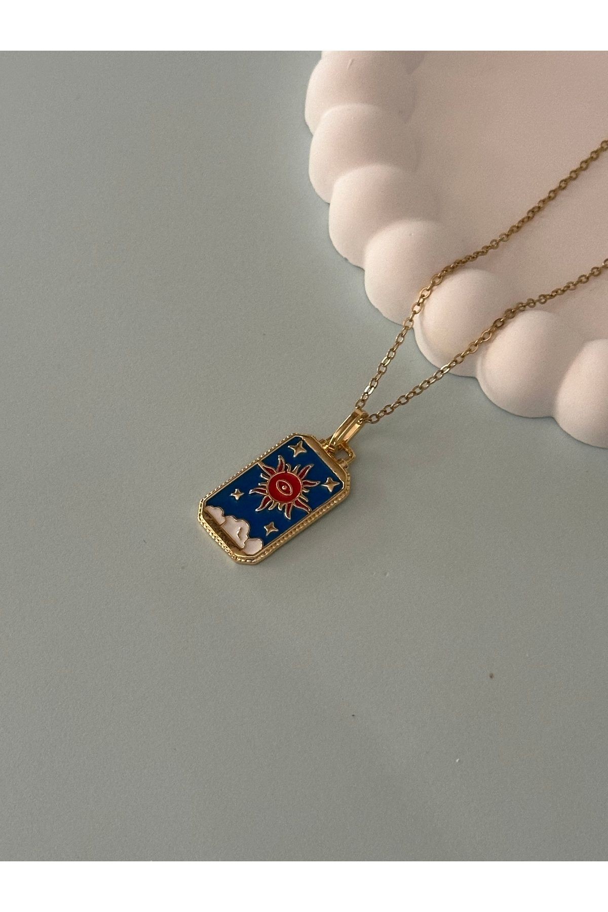 Gold The Sun Tarot Kart Çelik Kolye