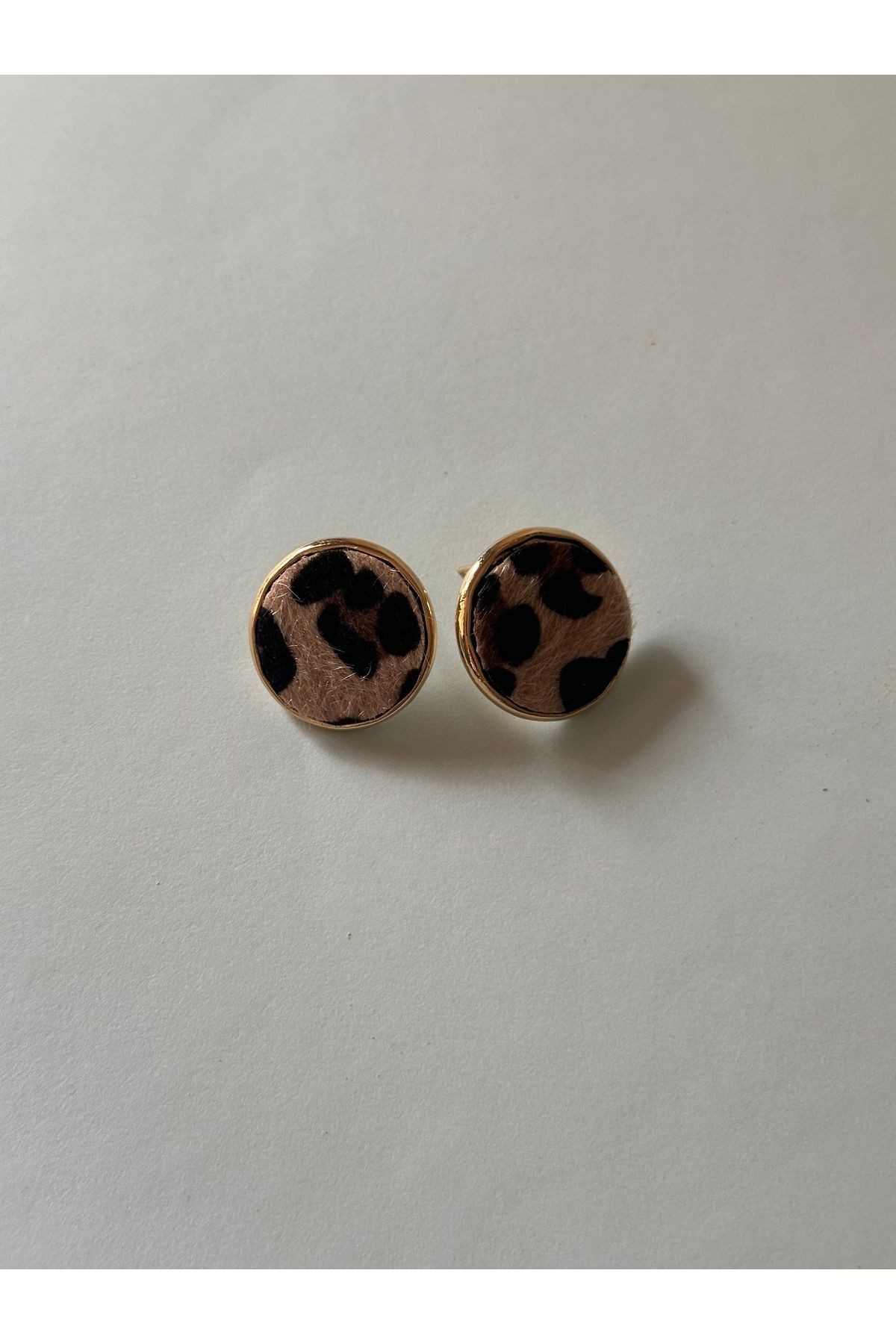 Leopar Desen Daire Gold Küpe