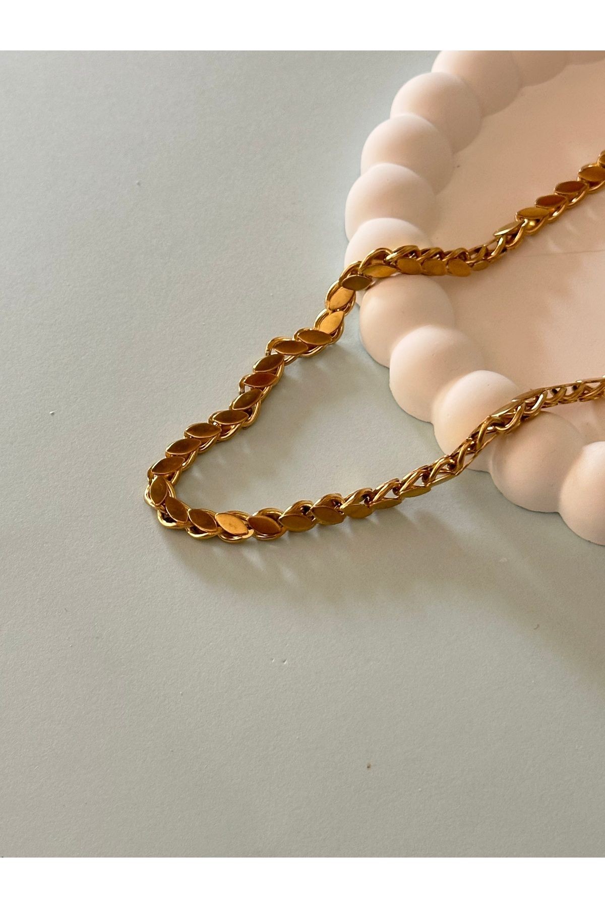 Özel Seri Arpa Zincir Gold Çelik Kolye (39 Cm)