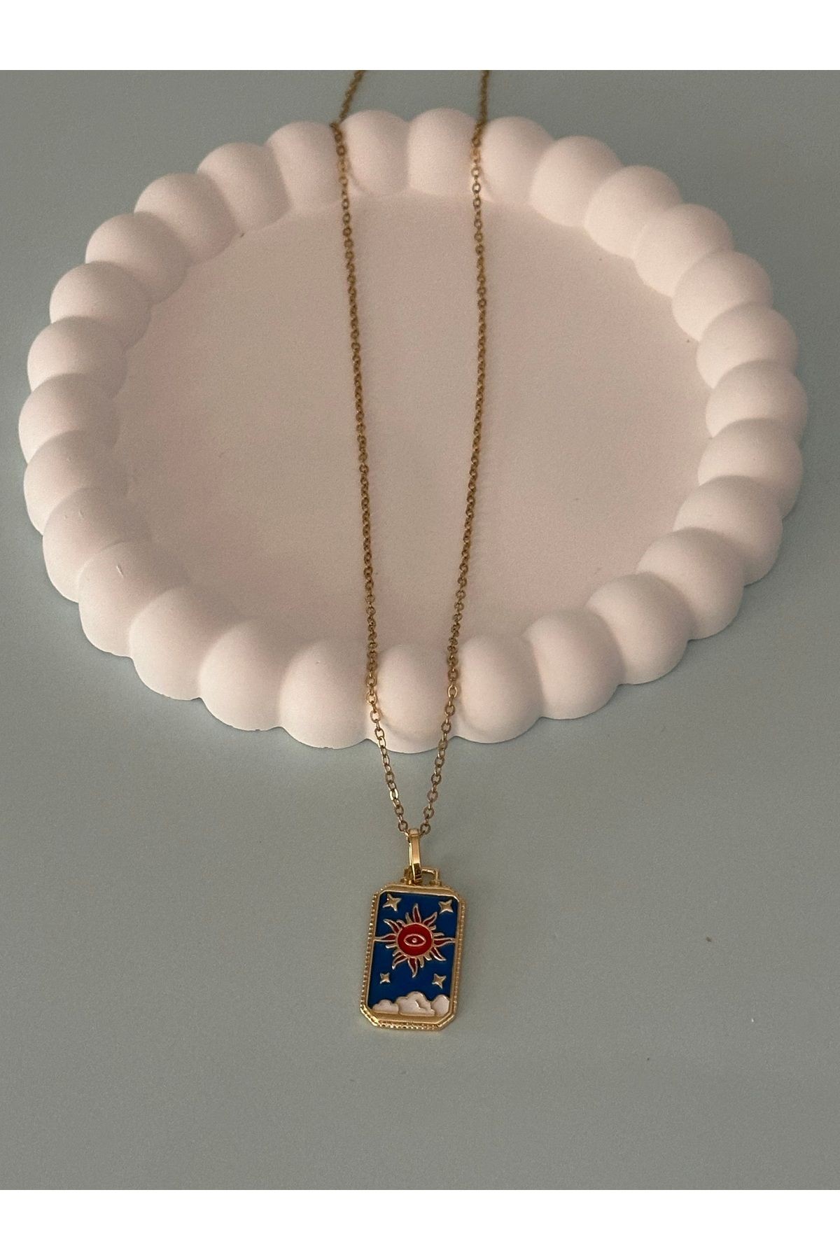 Gold The Sun Tarot Kart Çelik Kolye