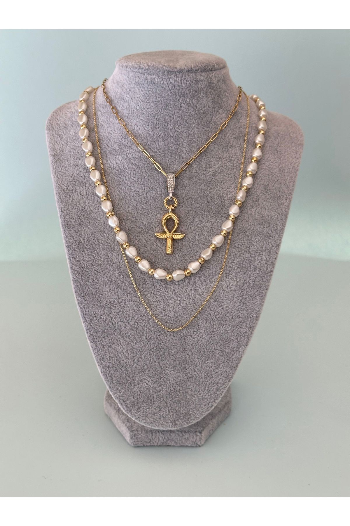 Çelik Ankh Gold Kolye (56 cm)