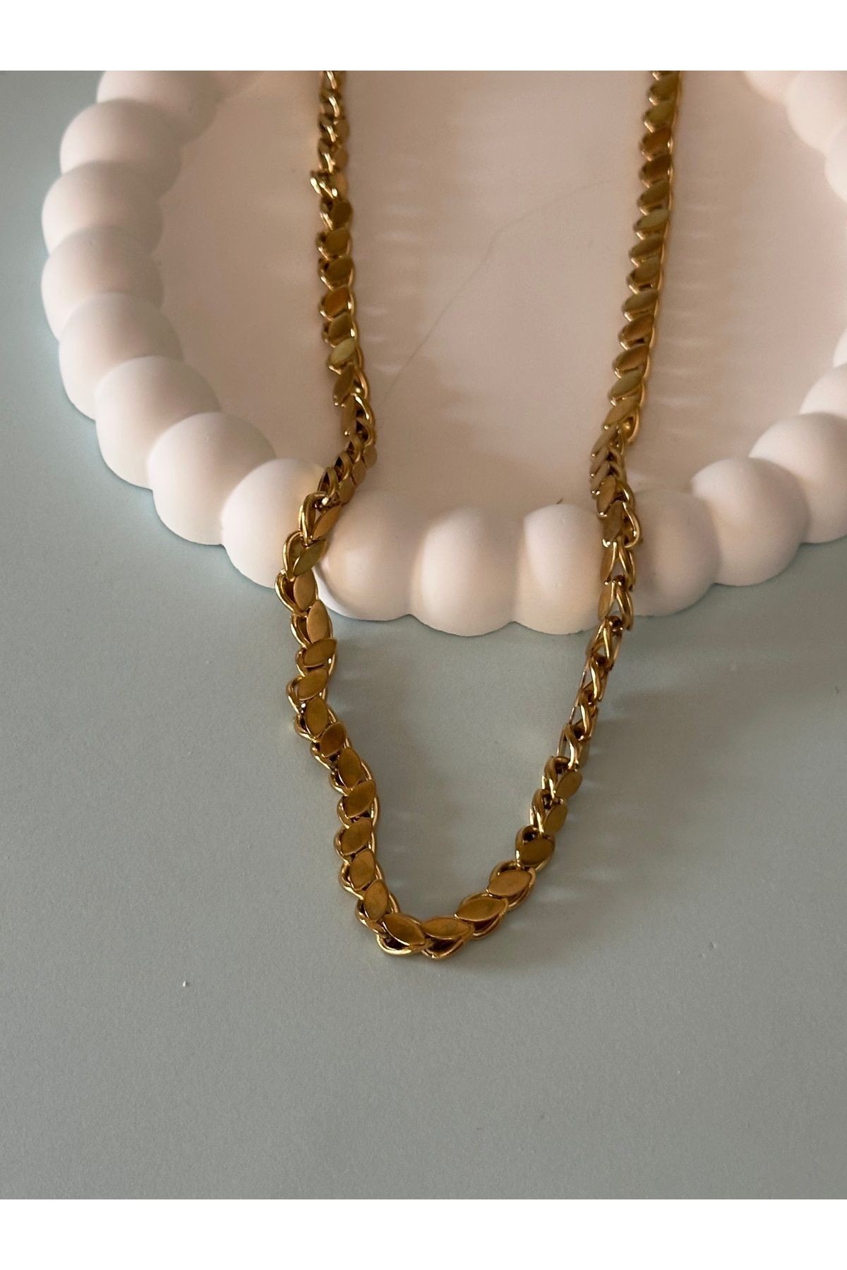 Özel Seri Arpa Zincir Gold Çelik Kolye (39 Cm)