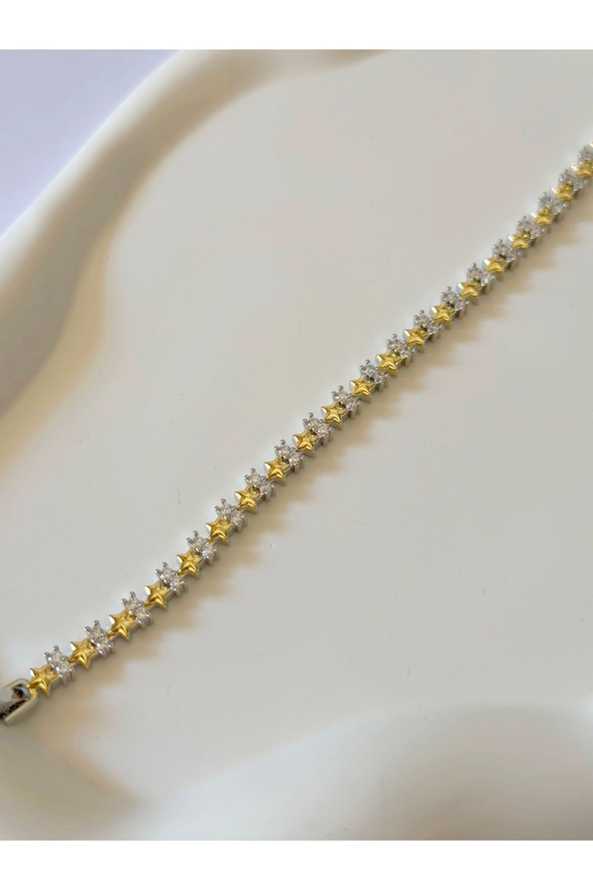 Özel Seri Gold Yıldız Ve Silver Zirkon Taşlı Bileklik