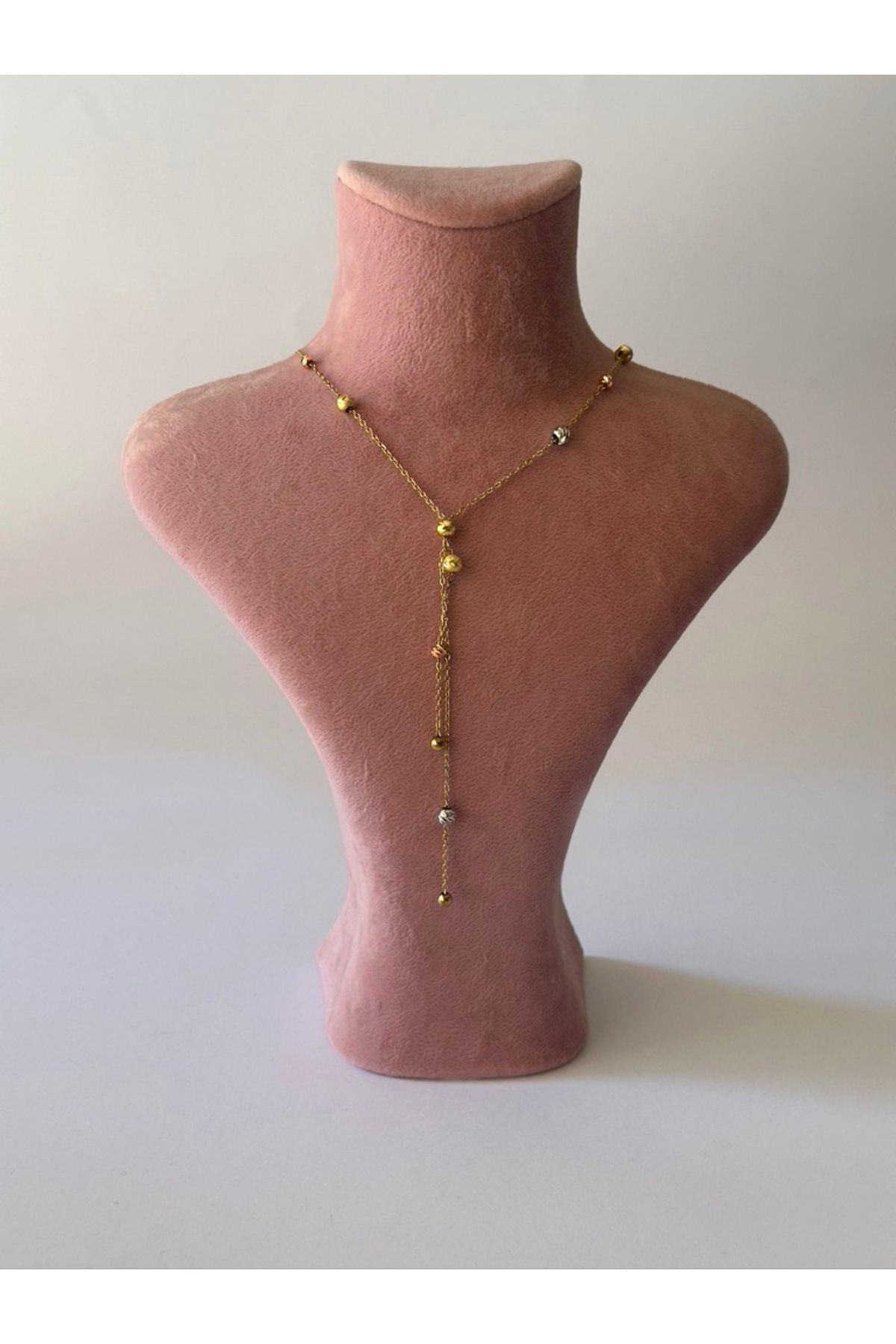Gold Silver Ve Bronz Top Detaylı Çelik Kolye