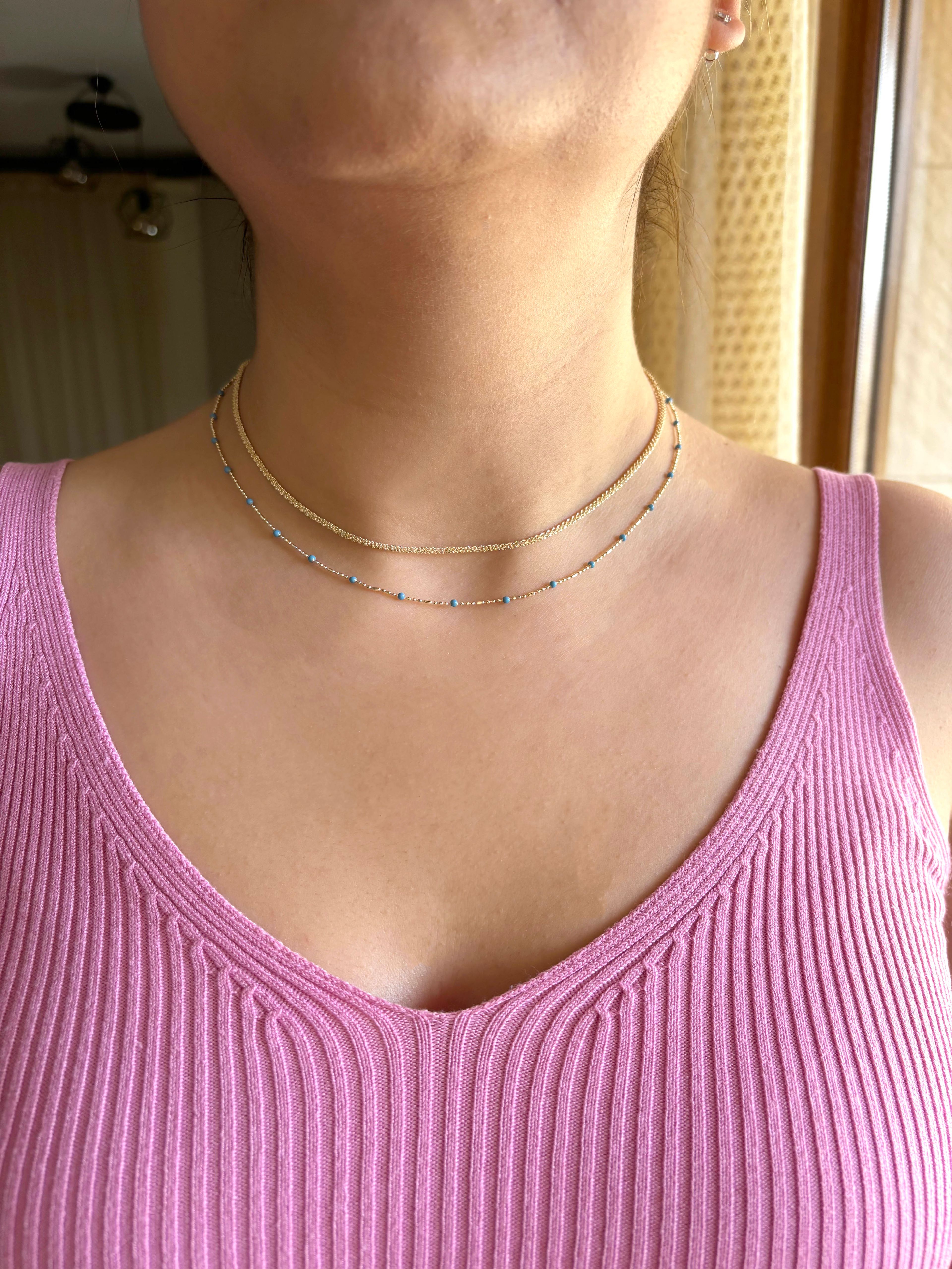 Mavi Boncuk Detaylı İkili Gold Kolye