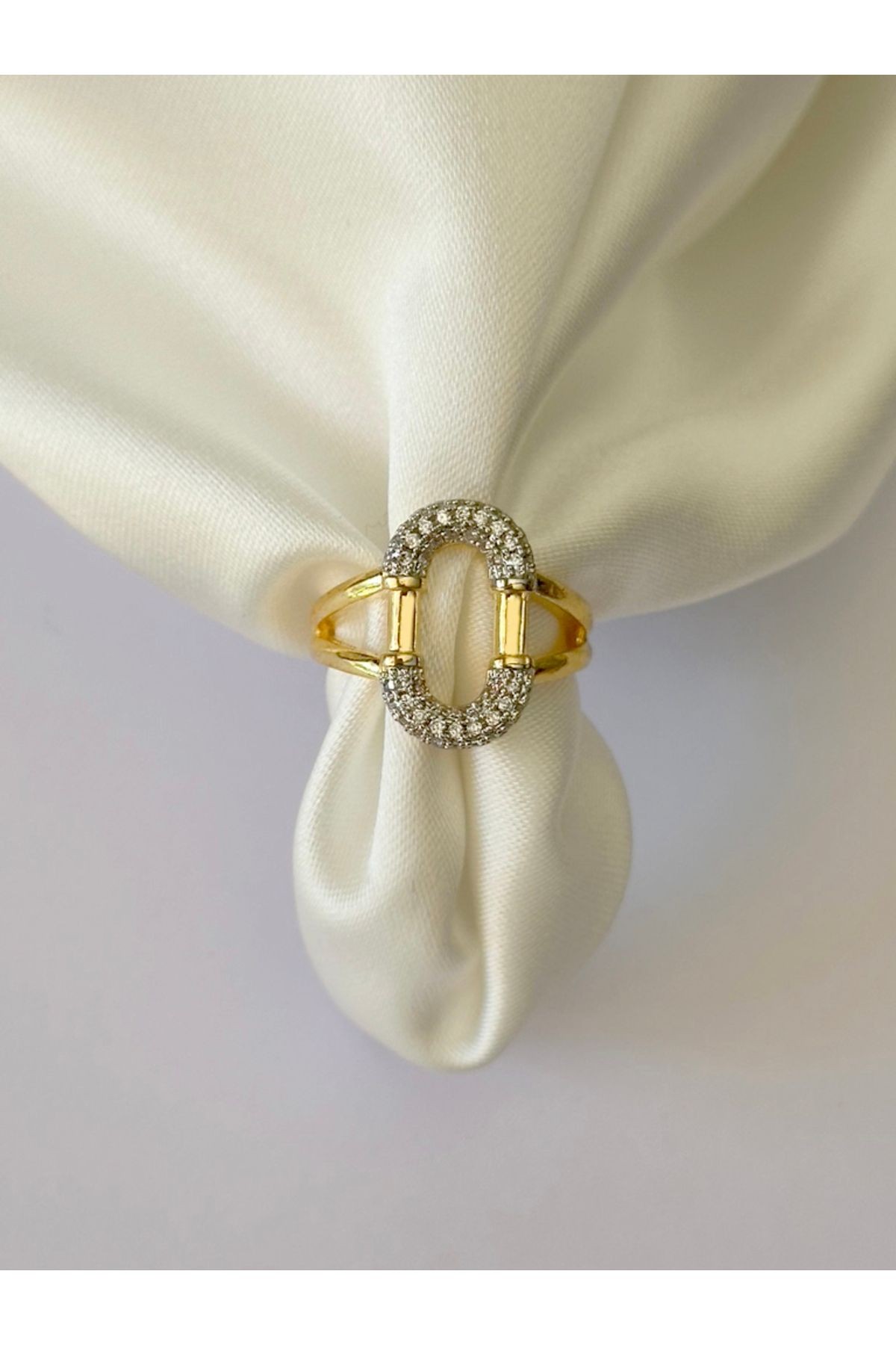 Ayarlanabilir Oval Zirkon Taşlı Gold Yüzük