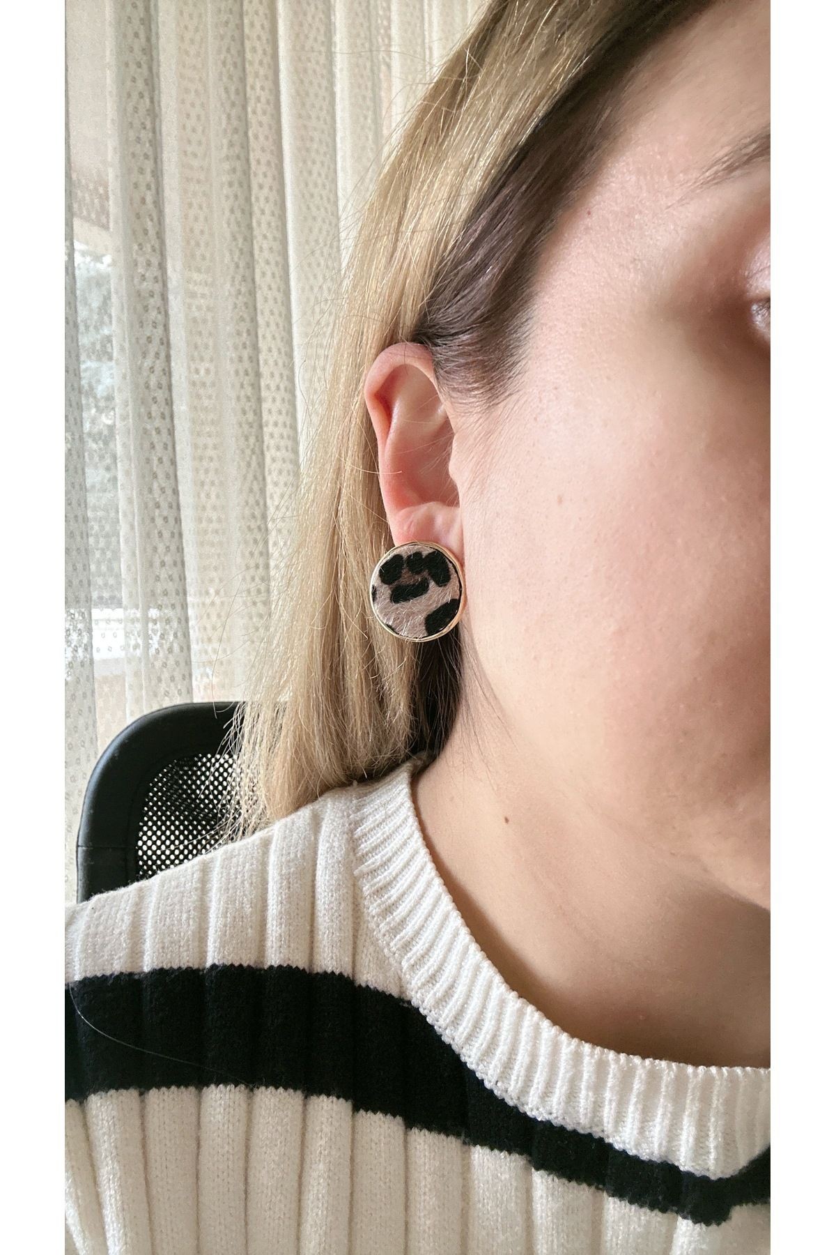 Leopar Desen Daire Gold Küpe