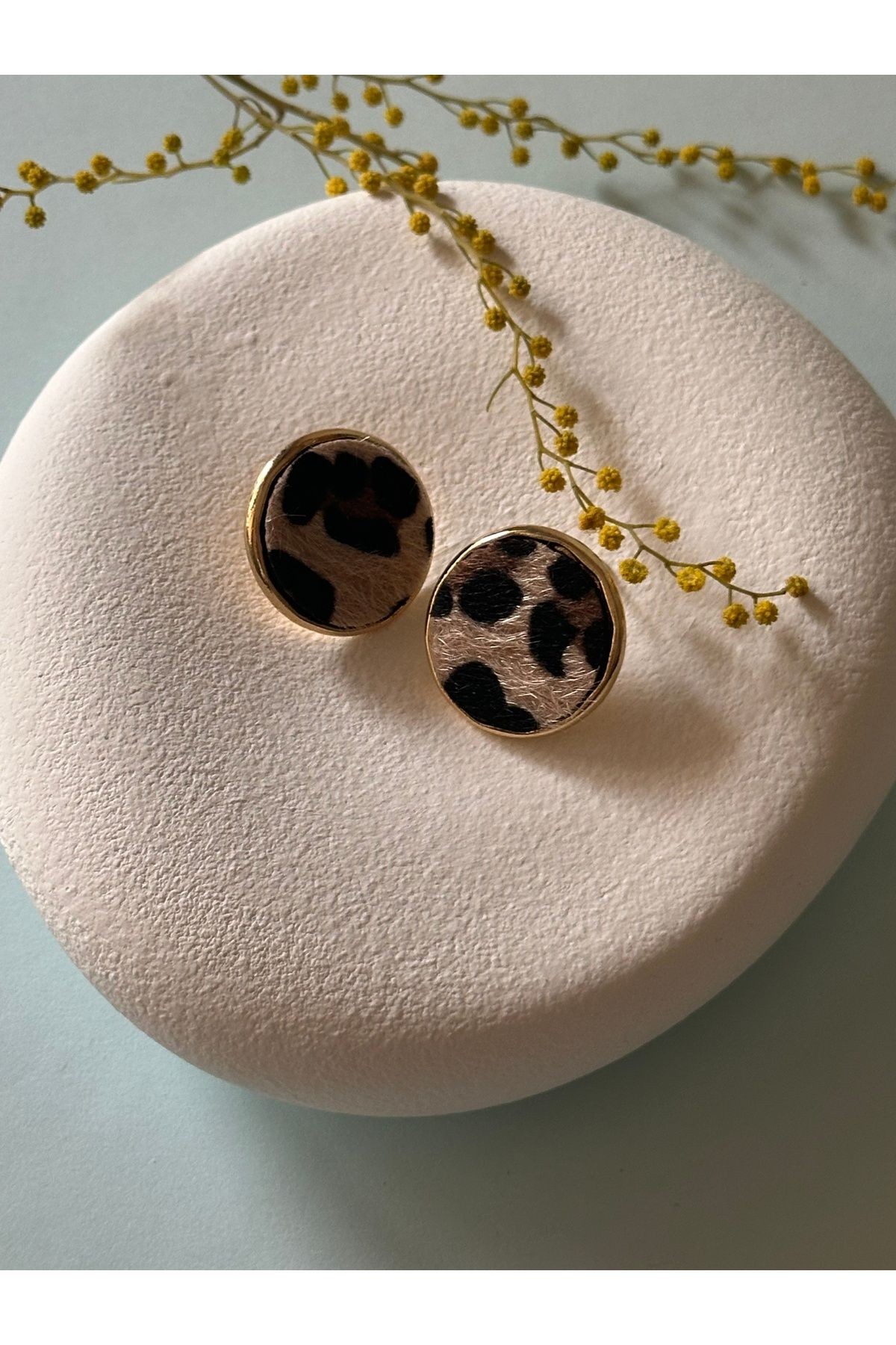 Leopar Desen Daire Gold Küpe