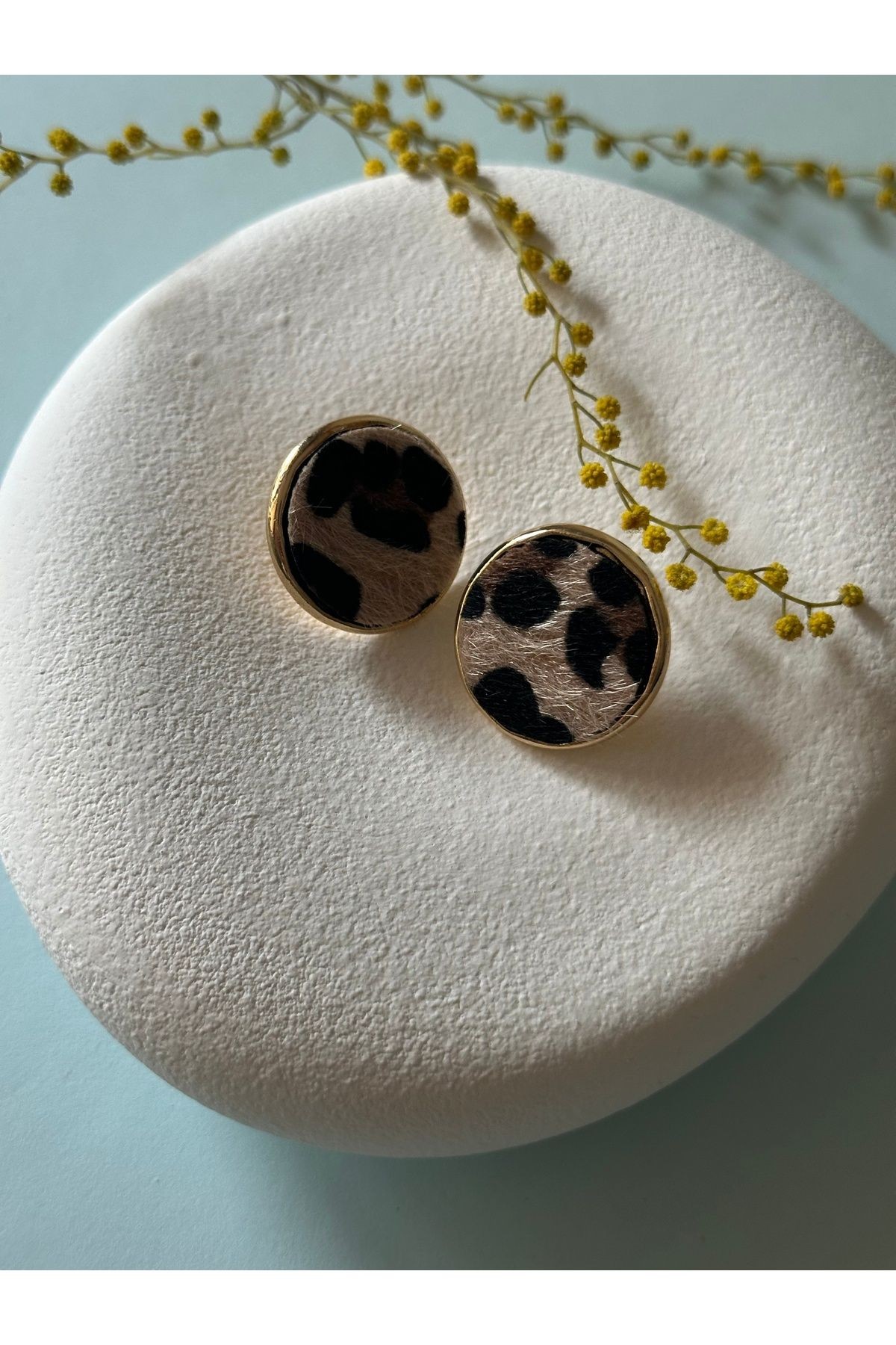 Leopar Desen Daire Gold Küpe