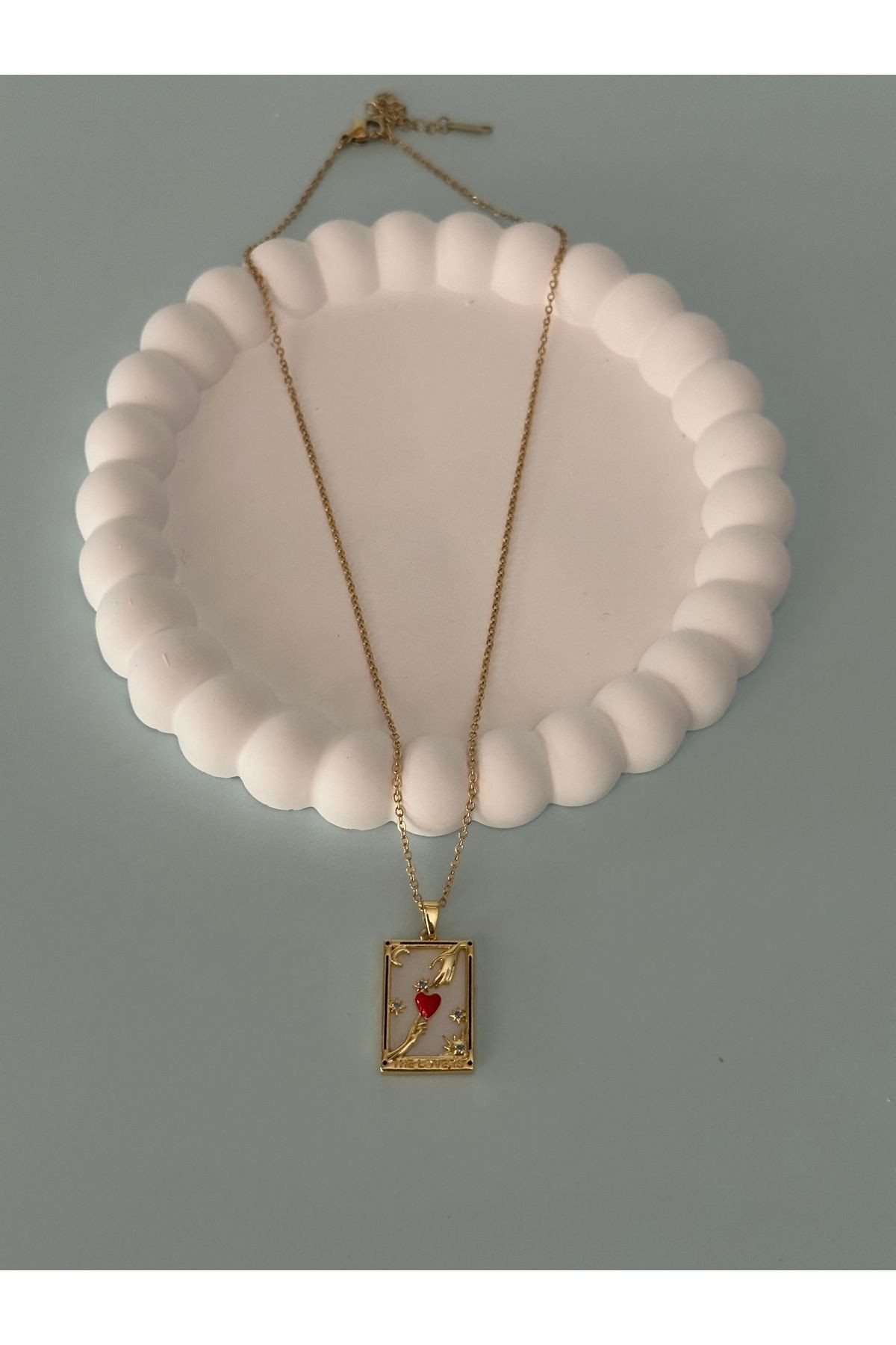 Gold The Lovers Tarot Kart Çelik Kolye