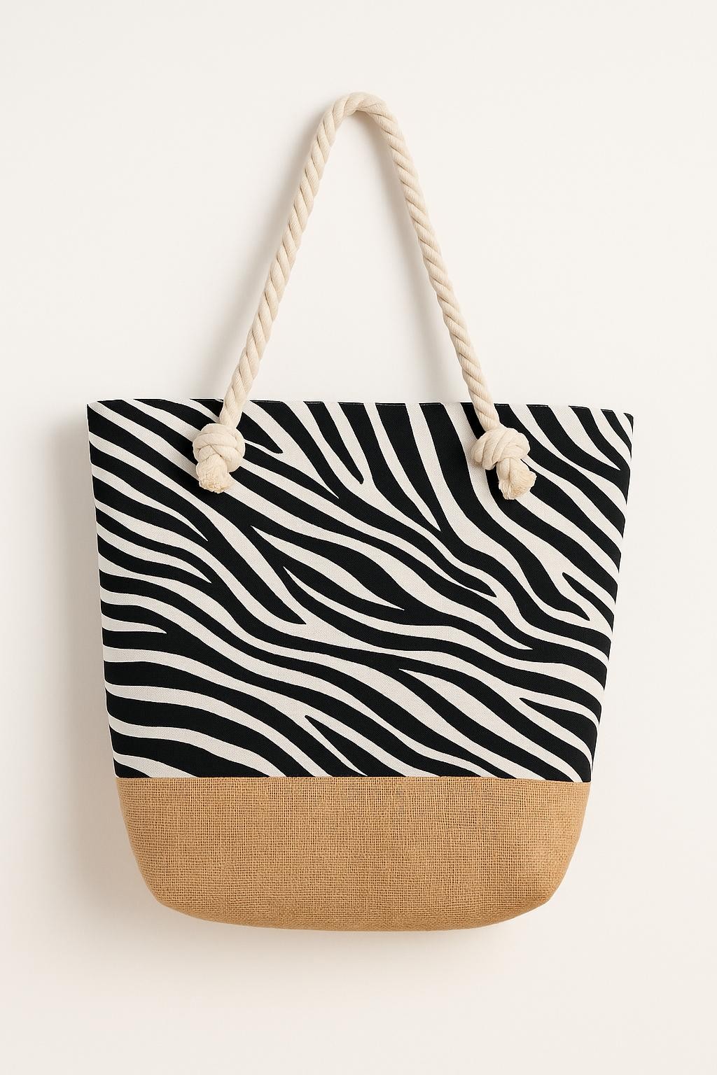 Siyah Beyaz Zebra Desenli Günlük Kullanıma Uygun Hasırlı Bez Çanta