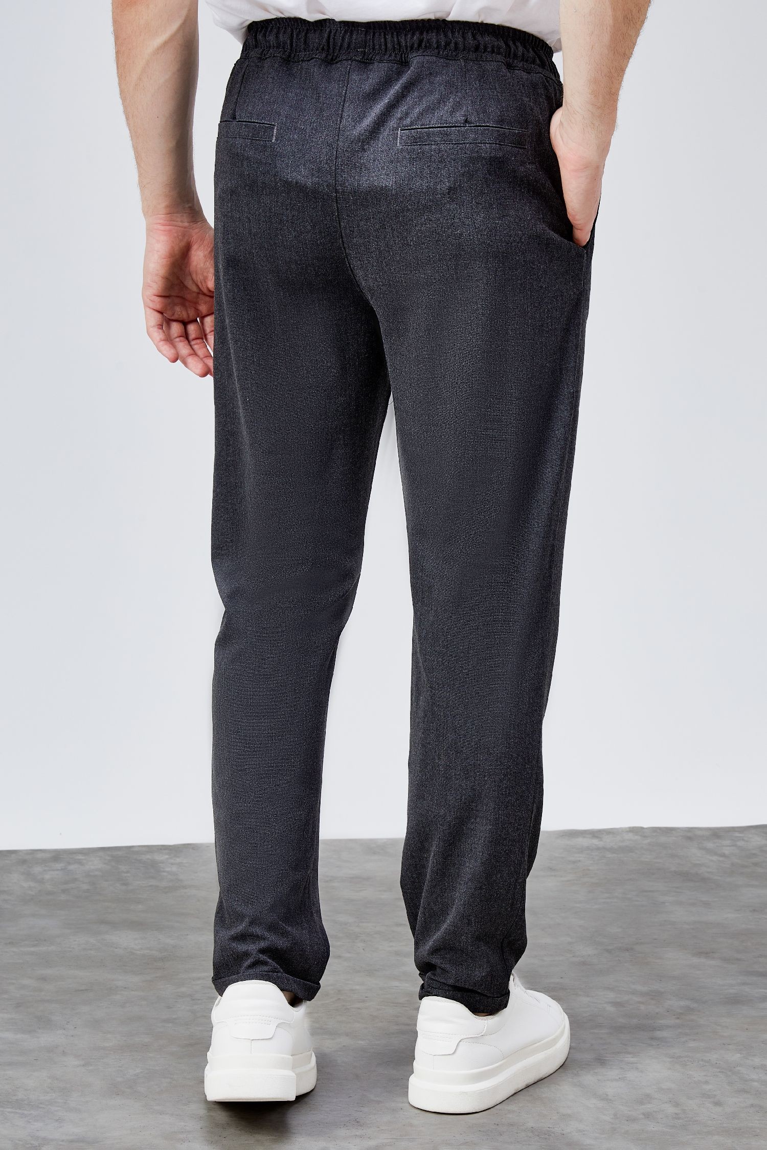 Erkek Antrasit Relaxed Fit Yandan Cepli Beli Lastikli Bağcıklı Duble Paça Jogger Pantolon BOLT-1995