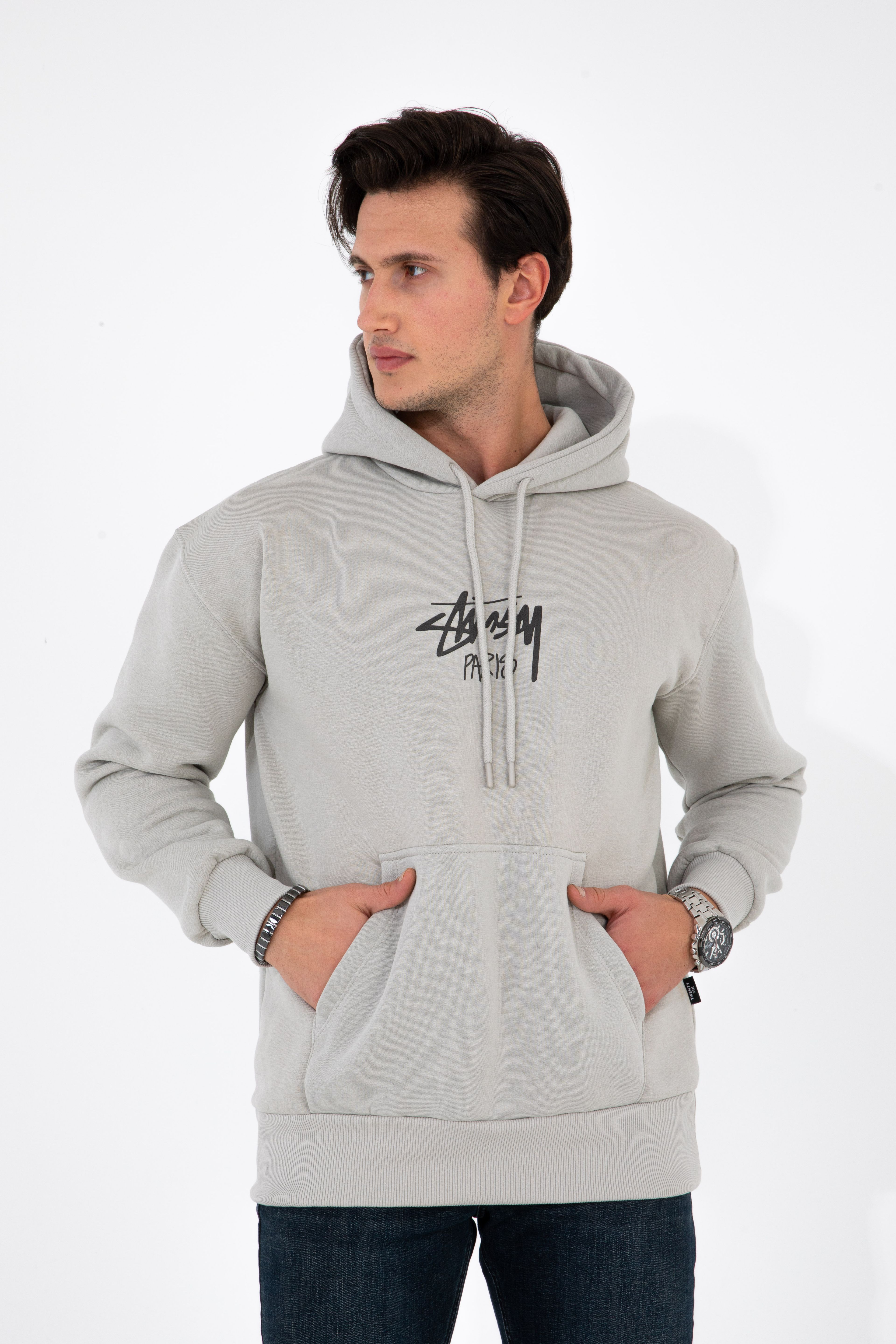 Baskılı Hoodie - Gri