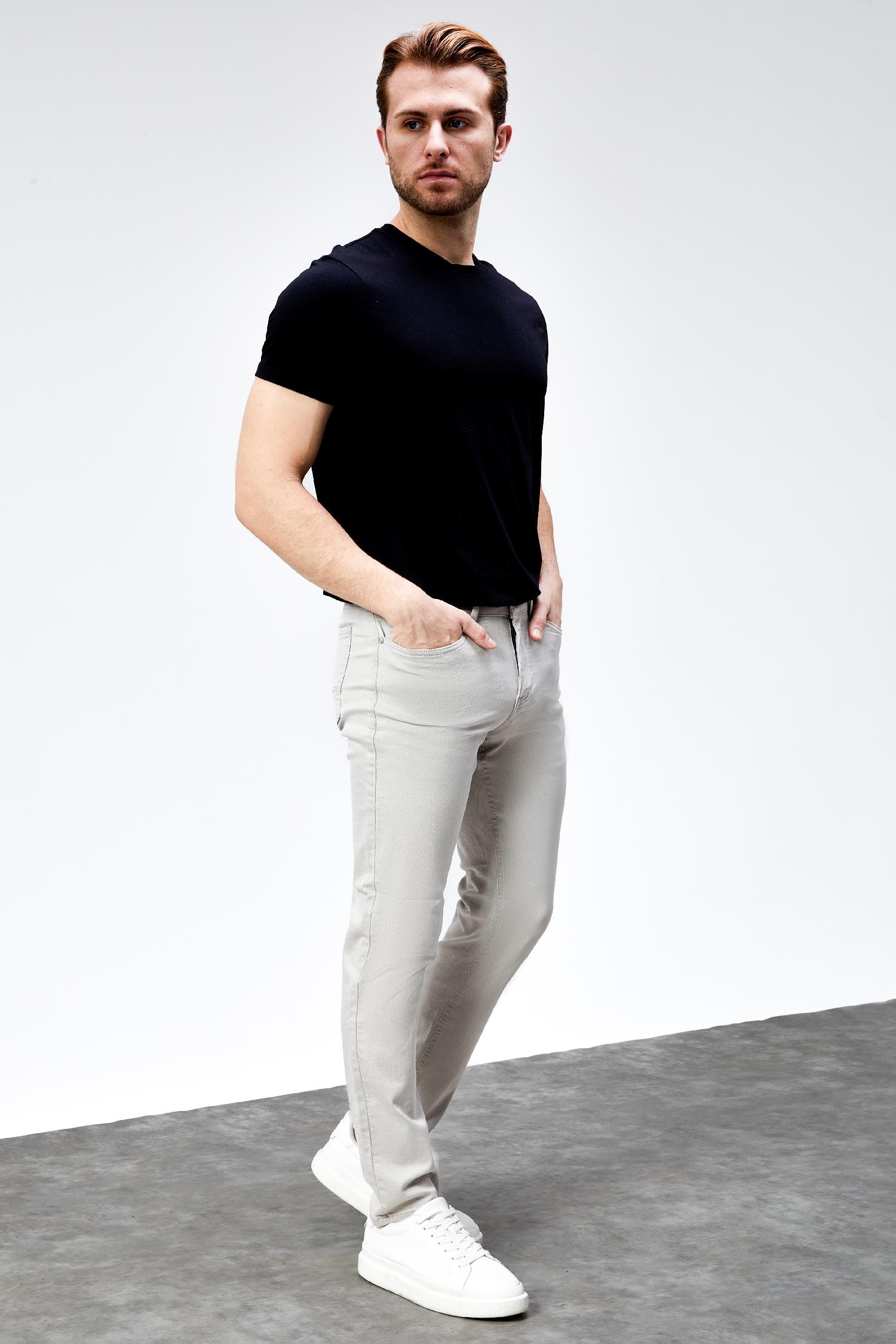 Erkek Taşlamalı Mavi Regular Fit Rahat Kesim Esnek Likralı Denim Jeans Kot Pantolon HLTHE001918
