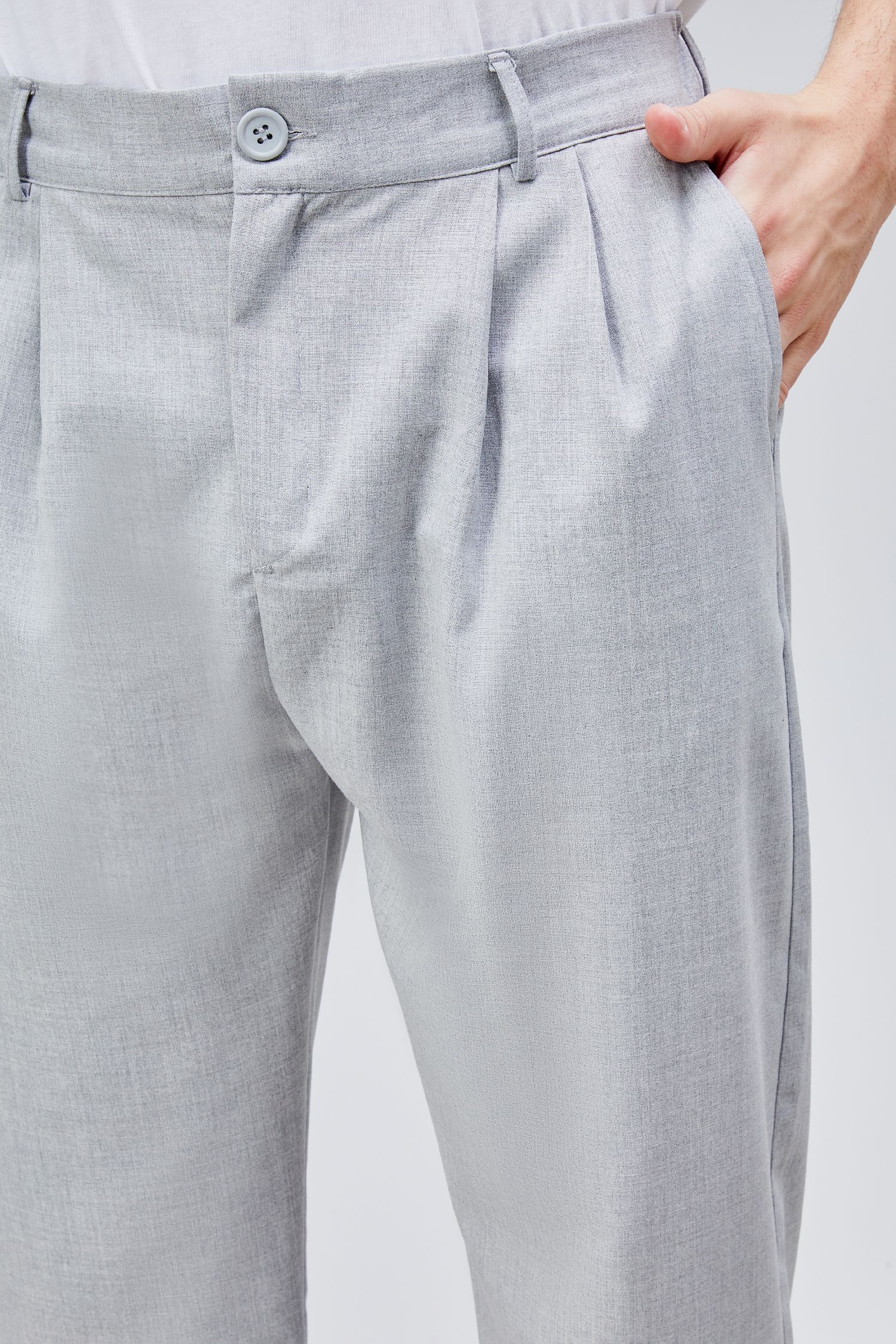 Erkek Gri Çift Pileli Rahat Kesim Beli Lastikli Bol Paça Baggy Pantolon ALBERT-1990
