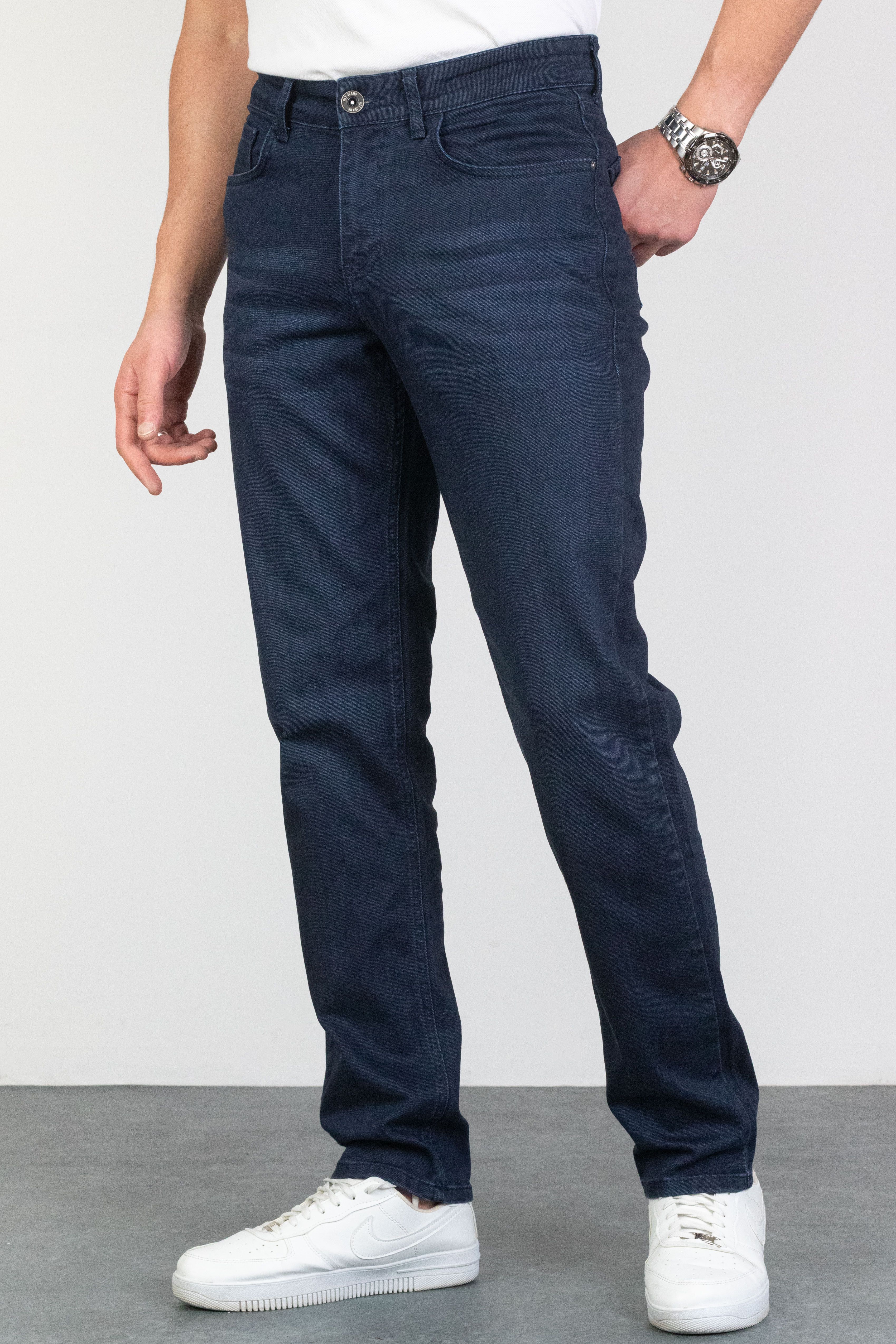 Erkek Lacivert Regular Fit Rahat Kesim Esnek Likralı Denim Jeans Kot Pantolon Hlthe003005