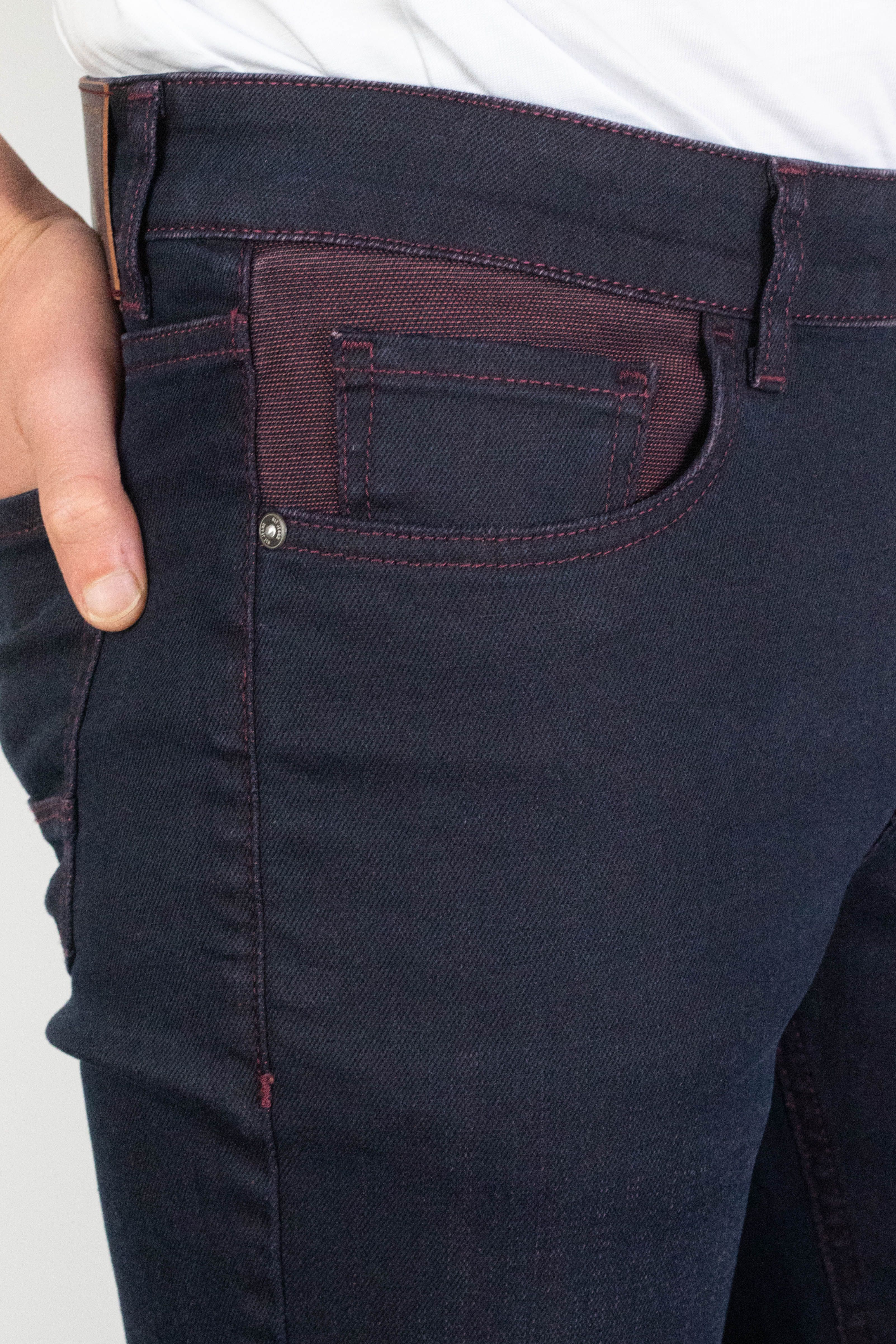 Erkek Bordo Cep Detaylı Slim Fit Taşlamalı Kot Pantolon HLTVALBOO