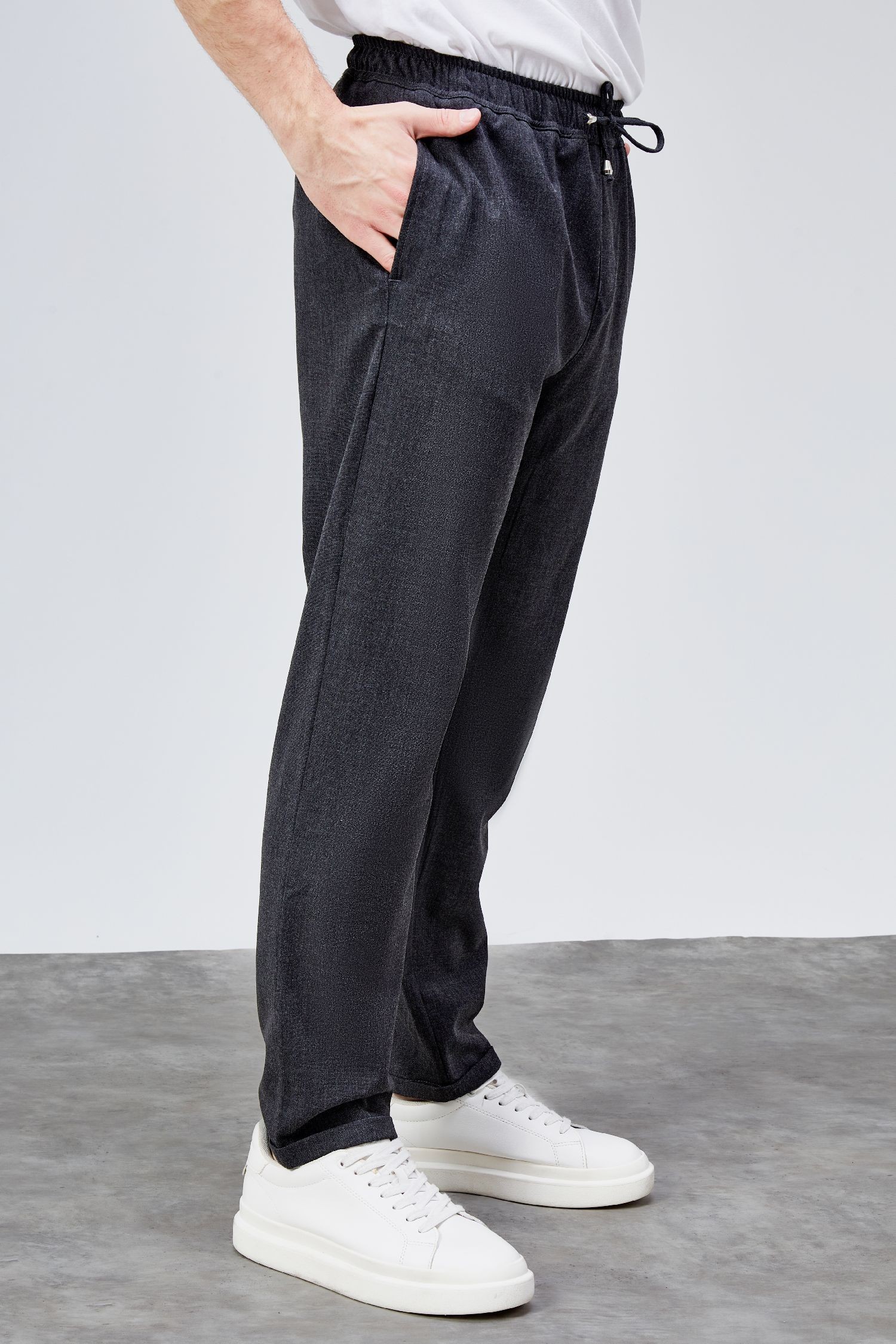 Erkek Antrasit Relaxed Fit Yandan Cepli Beli Lastikli Bağcıklı Duble Paça Jogger Pantolon BOLT-1995